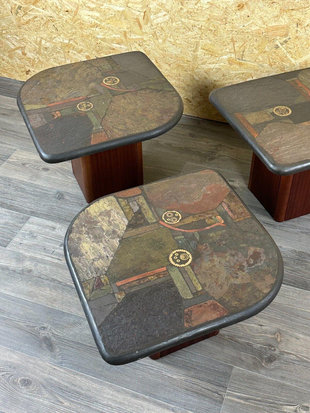Late 20th Century 90s set of 3 brutal coffee tables with mosaic by Paul Kingma for Kneip For Sale