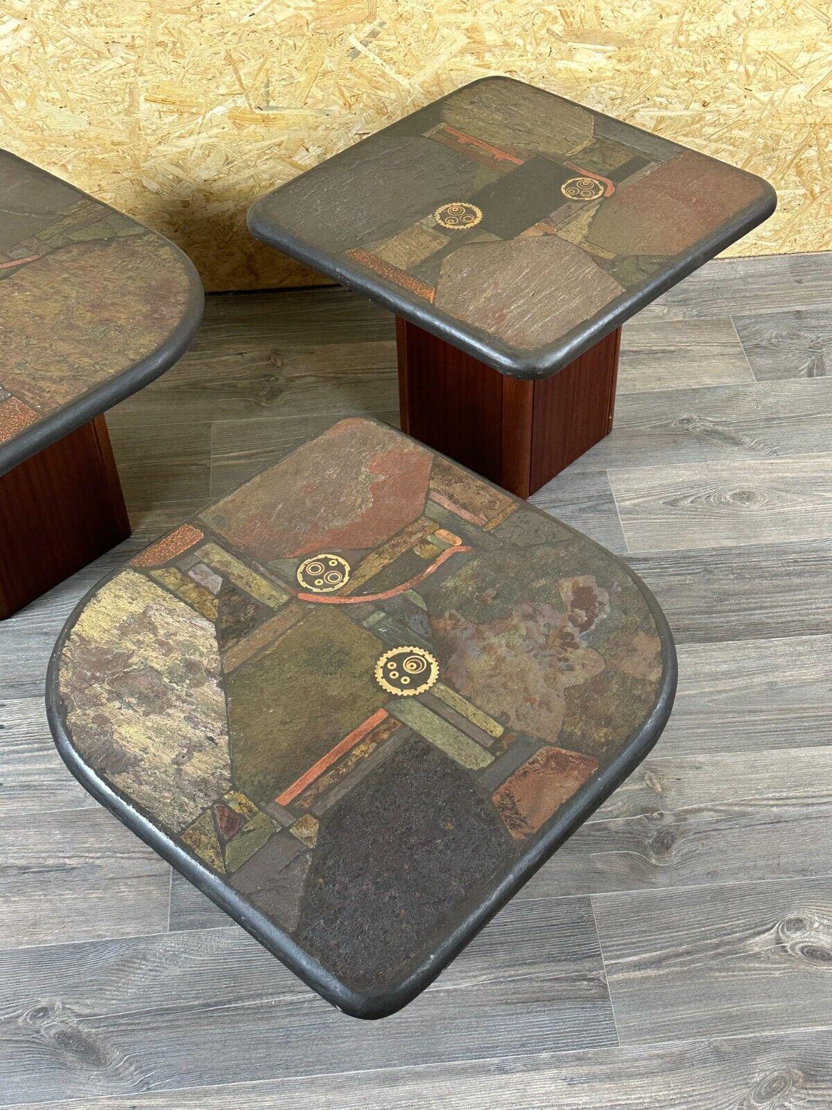 90s set of 3 brutal coffee tables with mosaic by Paul Kingma for Kneip For Sale 1