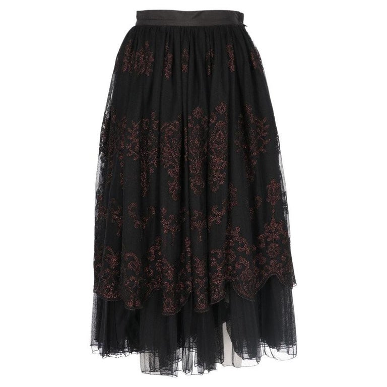 90s Sportmax black midi skirt with burgundy lurex embroidery For Sale ...