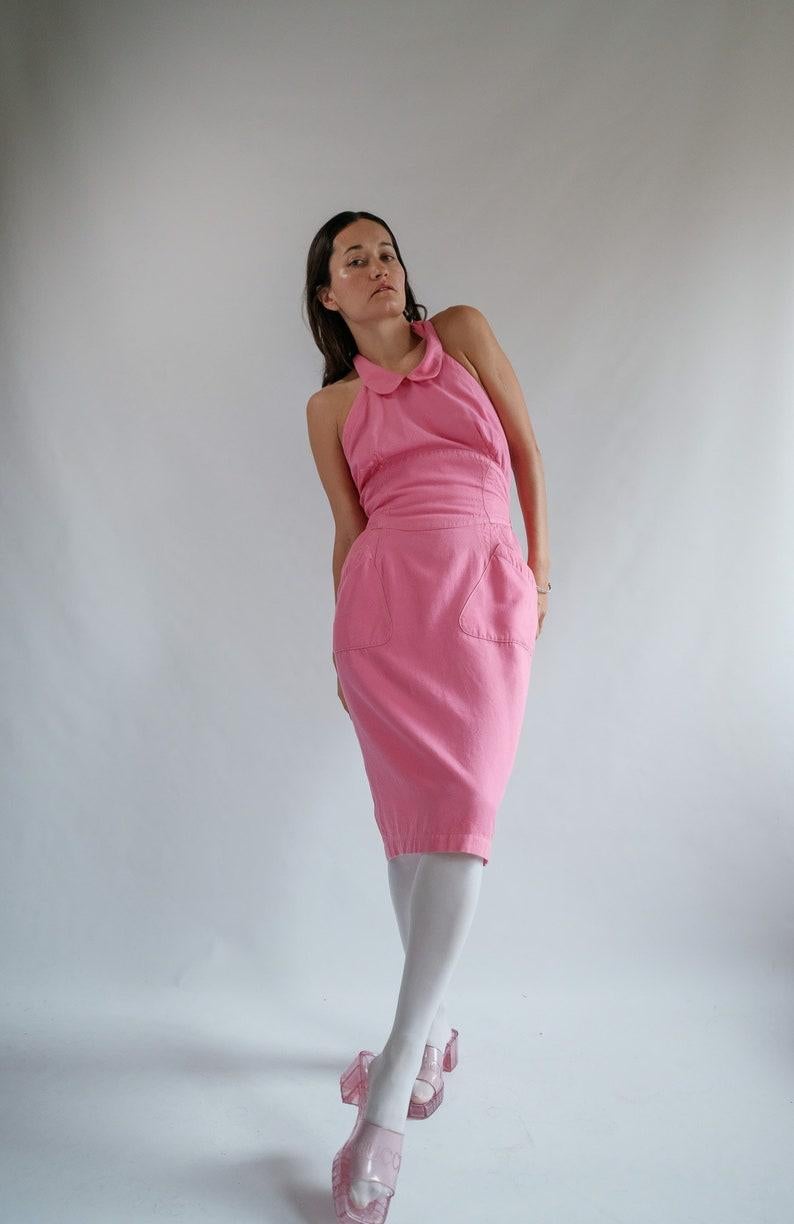 90s Thierry Mugler Paris Pink Denim Dress 1
