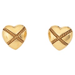 90s Tiffany & Co Cross My Heart Chain Earrings Vintage 18k Yellow Gold Studs