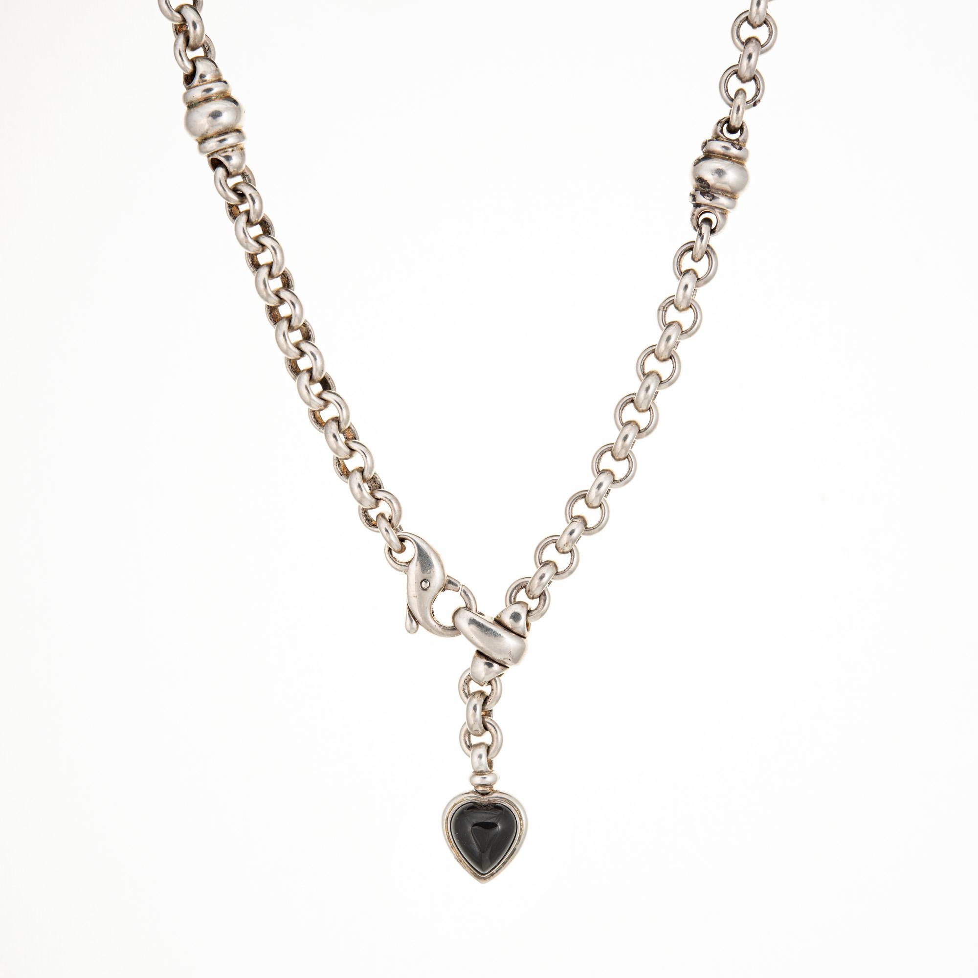 Heart Cut 90s Tiffany & Co Heart Necklace Onyx Carnelian Drop Vintage Sterling Silver  For Sale