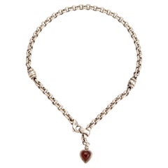 90s Tiffany & Co Heart Necklace Onyx Carnelian Drop Used Sterling Silver 