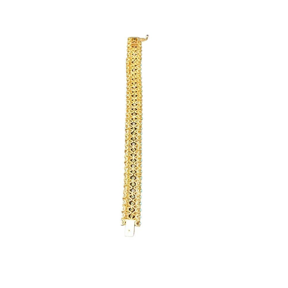 Round Cut 90's Turquoise and Diamond Bracelet, with Round Diamond and Turquoise, 18K Gold