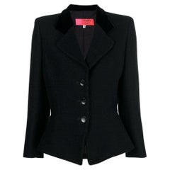90s Ungaro Vintage black wool fitted jacket with velvet collar