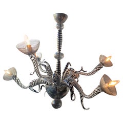 90s Unique Naccari Black and White Striped Murano Chandelier