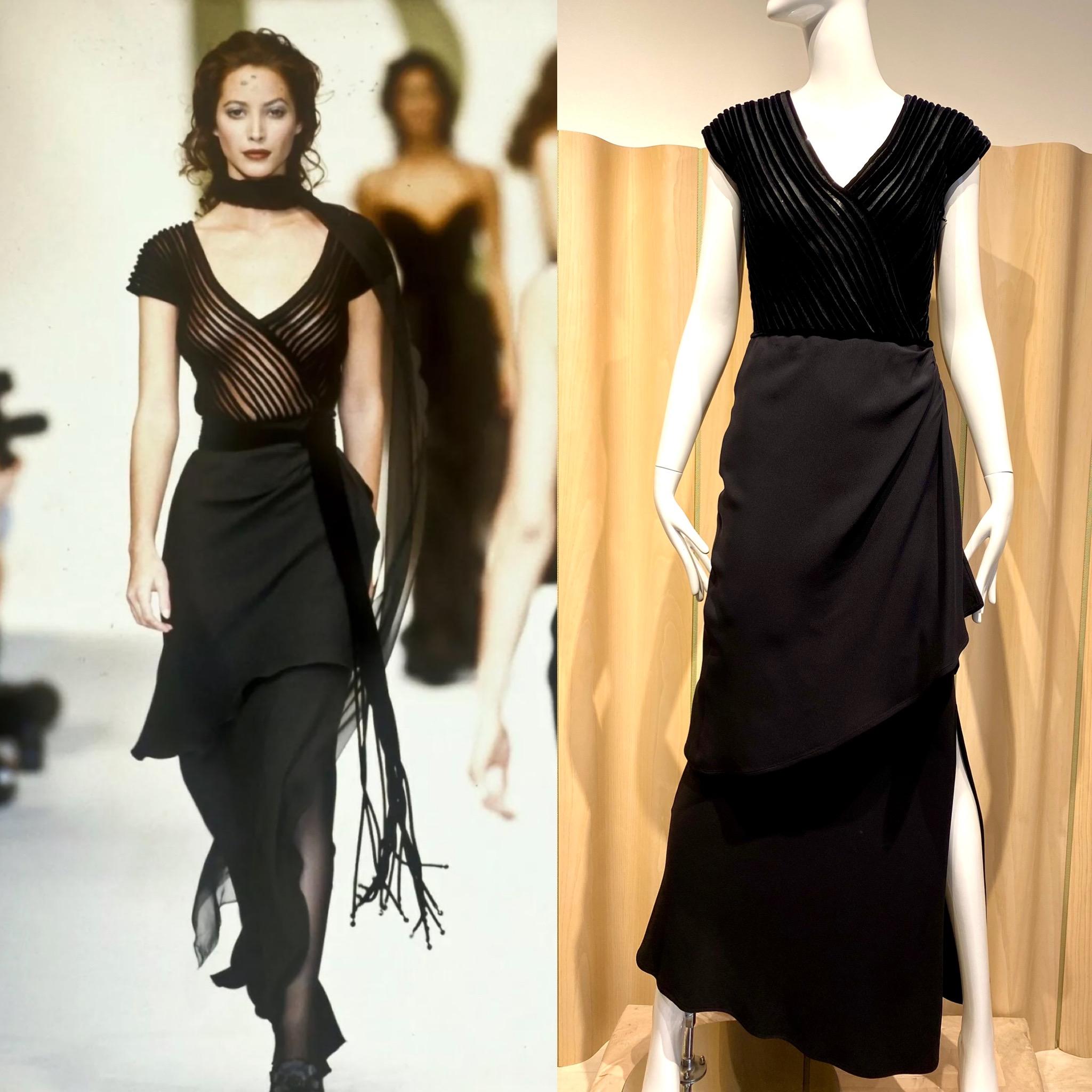 90s VALENTINO RUNWAY Black Silk Gown For Sale 2