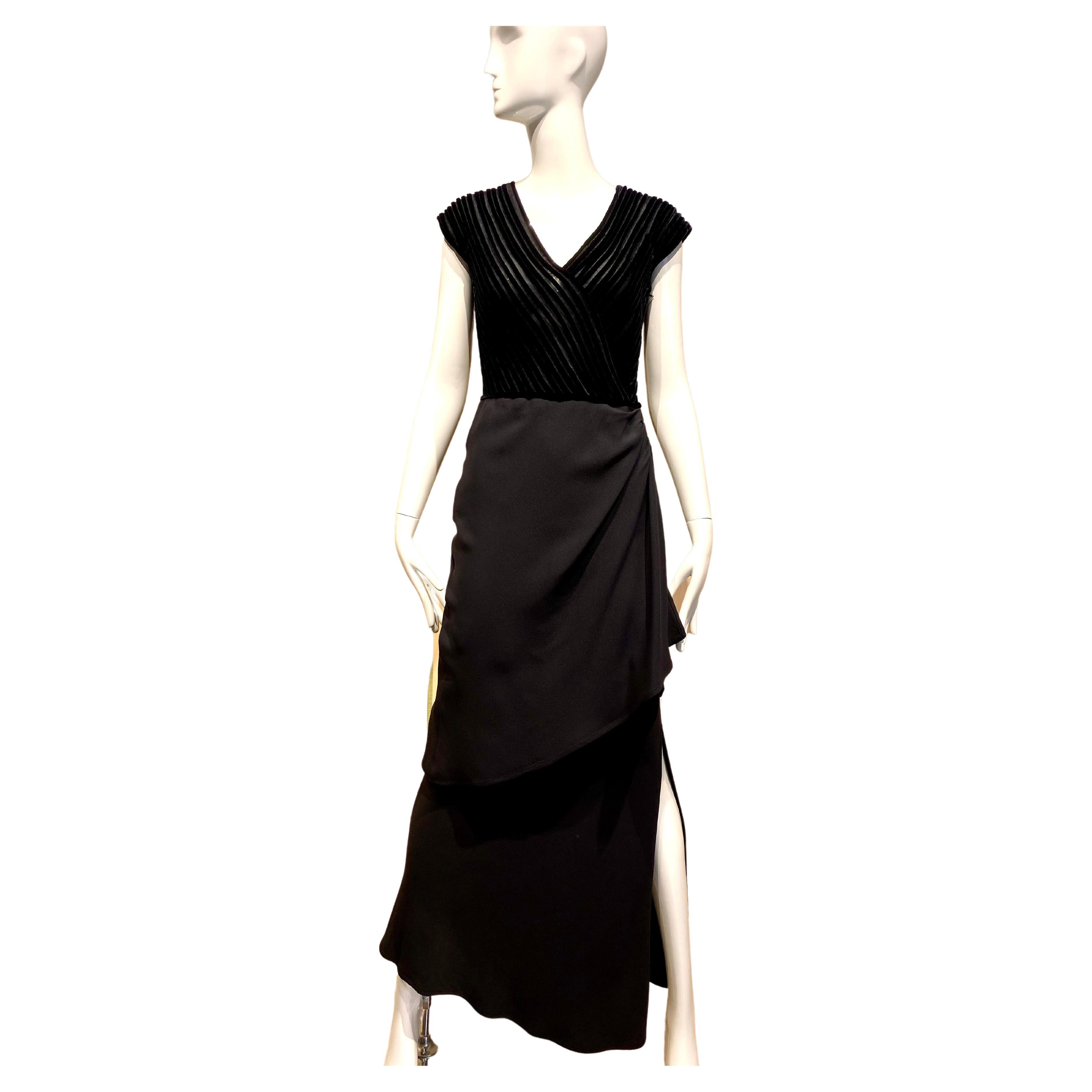 90s VALENTINO RUNWAY Black Silk Gown For Sale