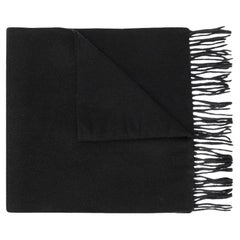 90s Versace black virgin wool scarf with fringes and logo