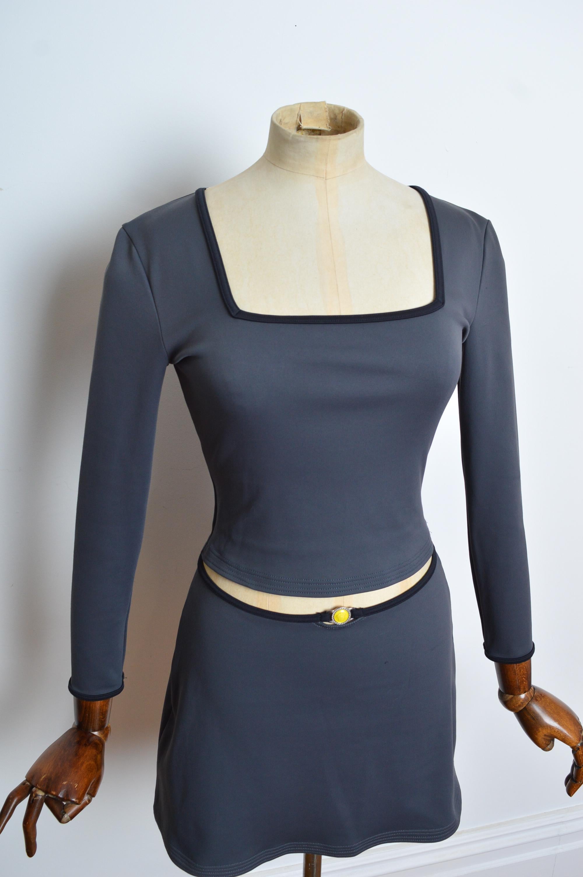 90's VERSACE Intensive Charcoal Grey Medusa Fitted Top & Mini Skirt - Twin Set 6