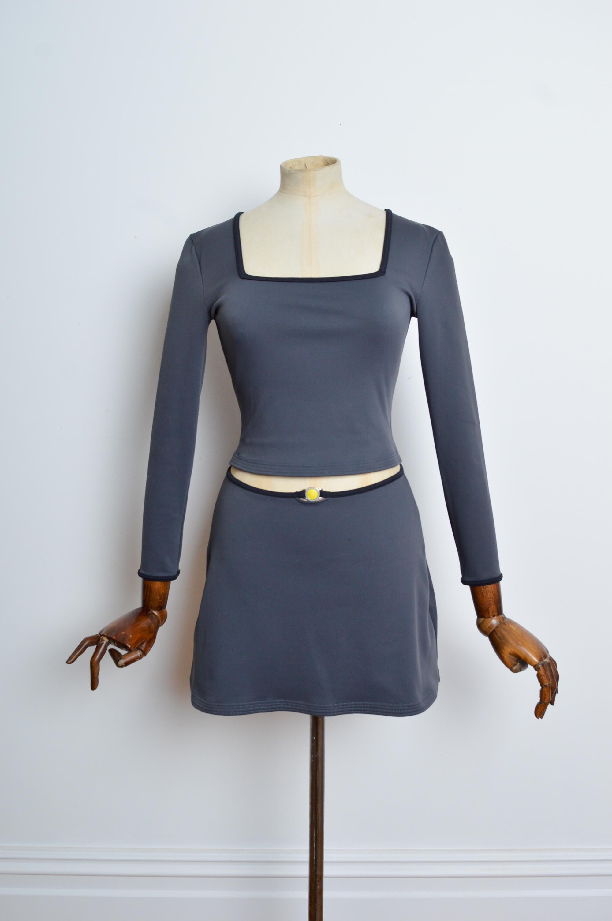 Black 90's VERSACE Intensive Charcoal Grey Medusa Fitted Top & Mini Skirt - Twin Set