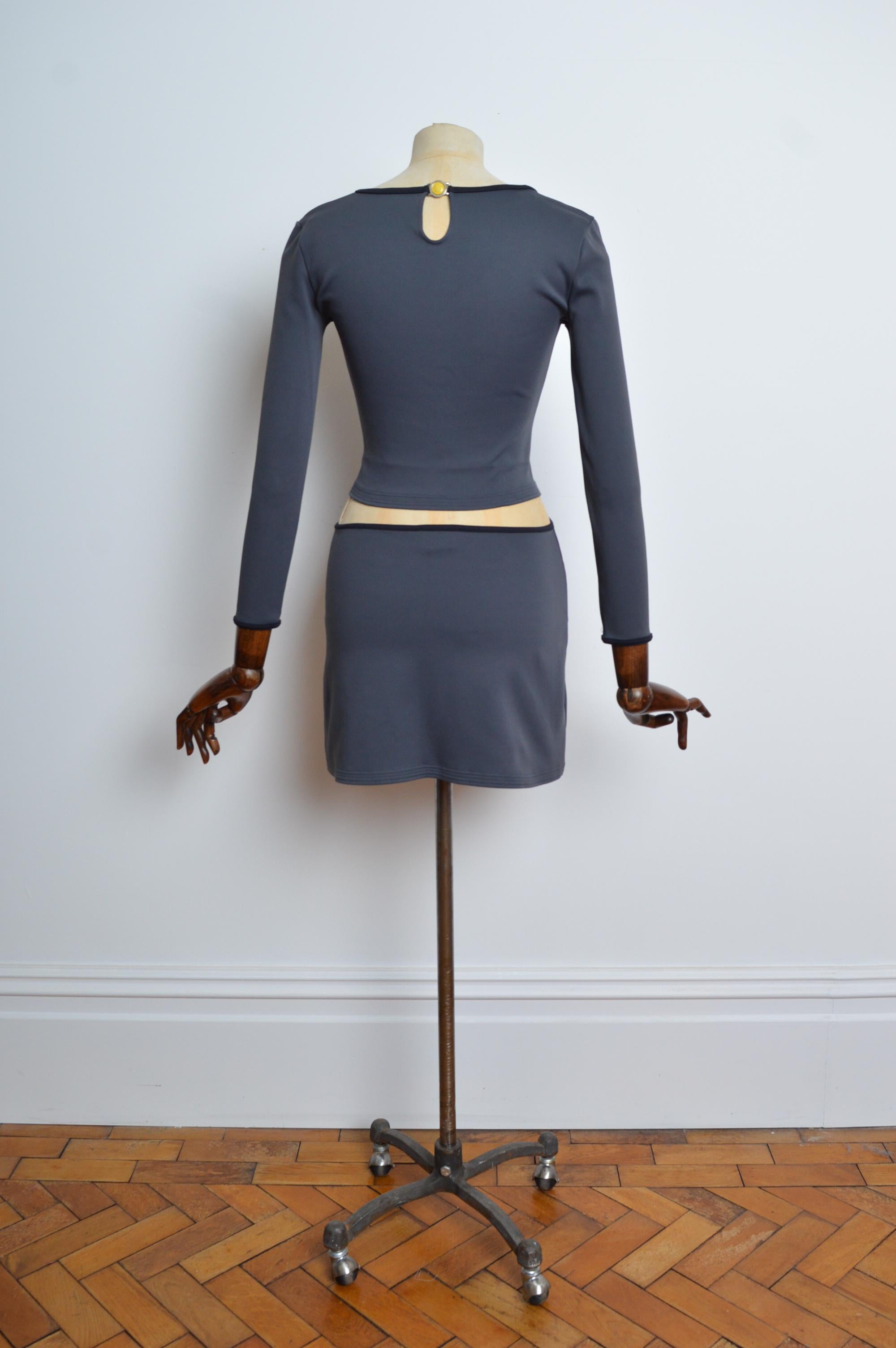 90's VERSACE Intensive Charcoal Grey Medusa Fitted Top & Mini Skirt - Twin Set 1