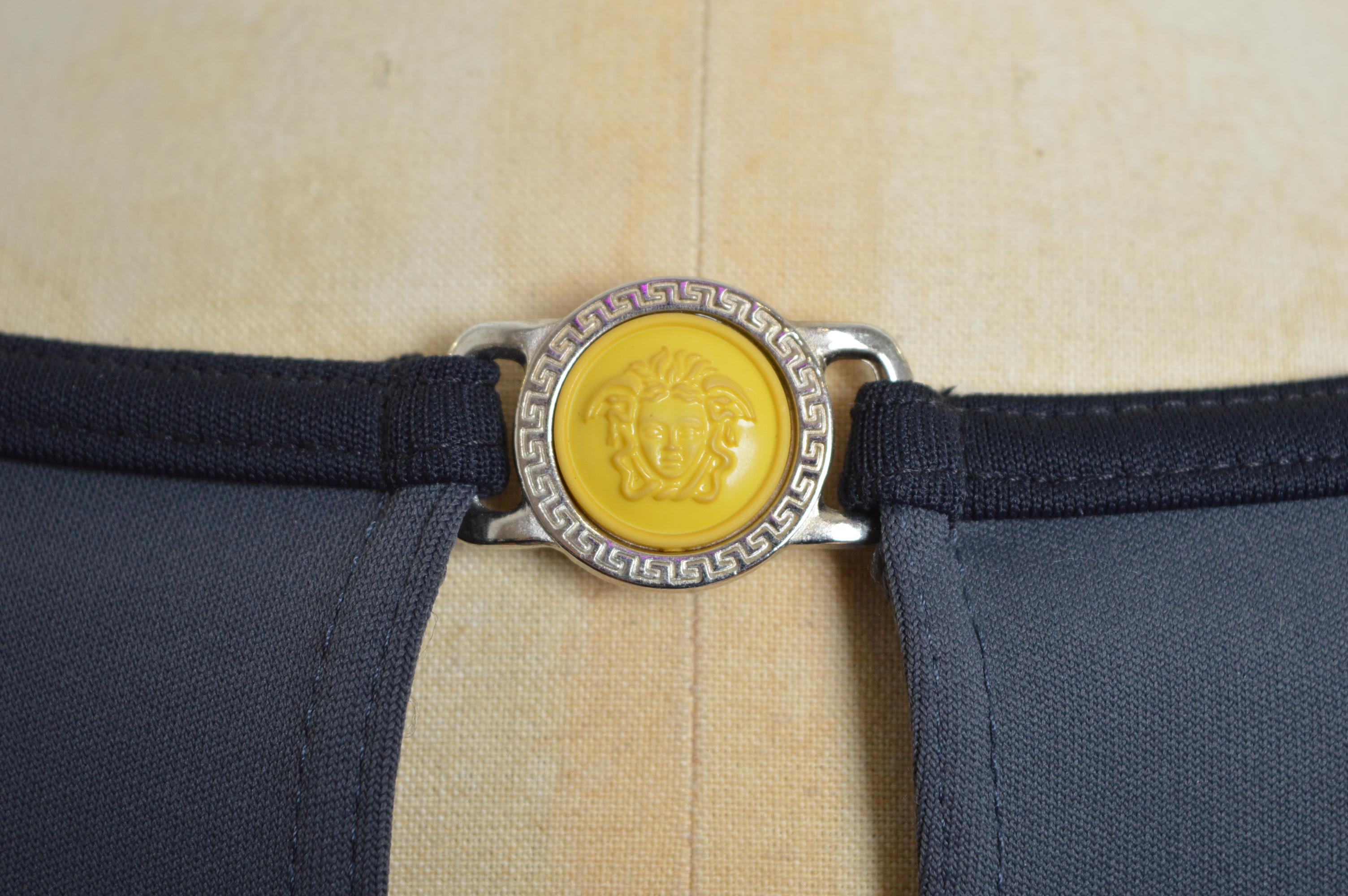 90's VERSACE Intensive Charcoal Grey Medusa Fitted Top & Mini Skirt - Twin Set 3