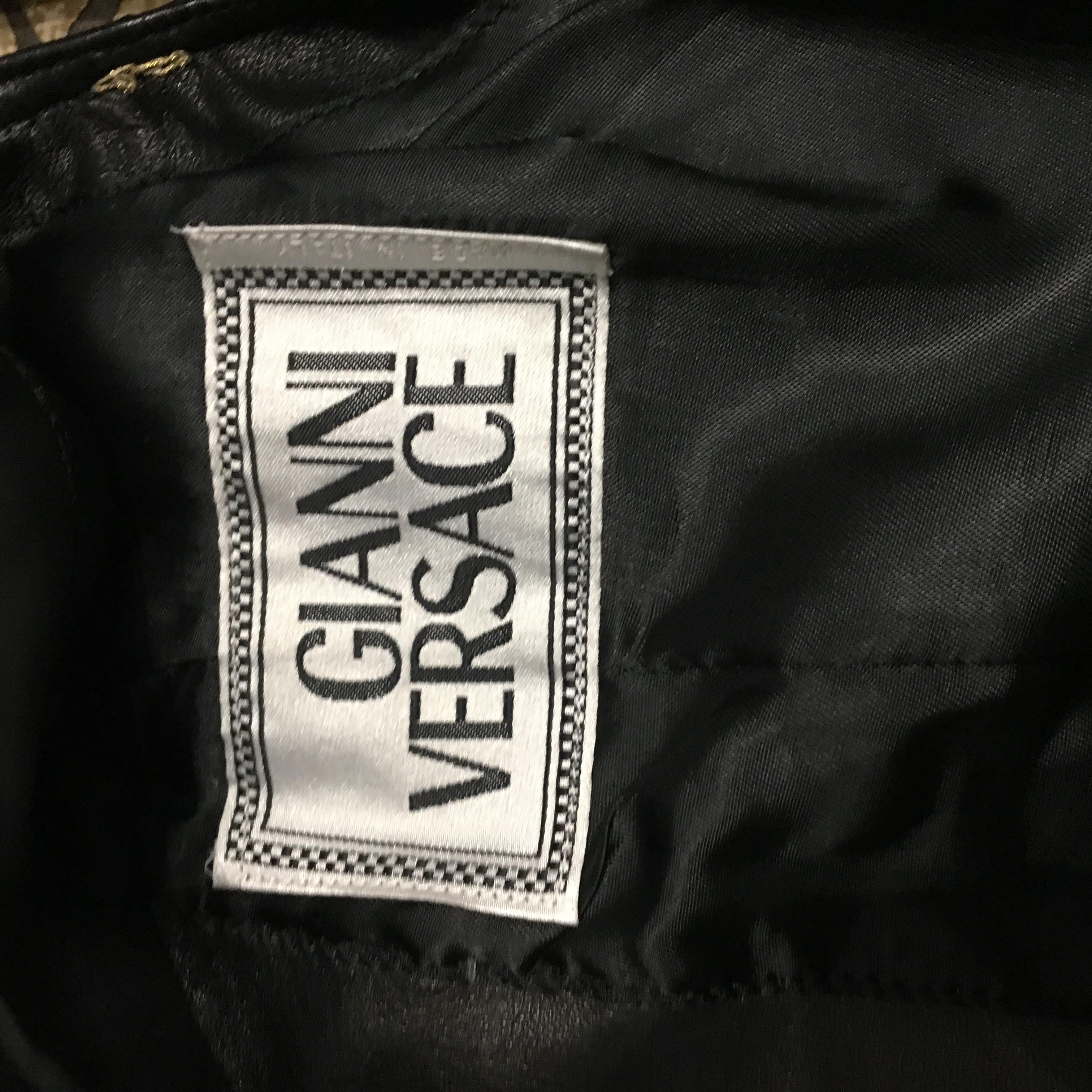 90's Versace Leather Suit (jacket and Skirt)  with golden studs For Sale 1