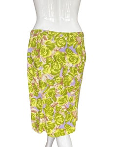 90s Versace Lime Roses Pencil Skirt M
