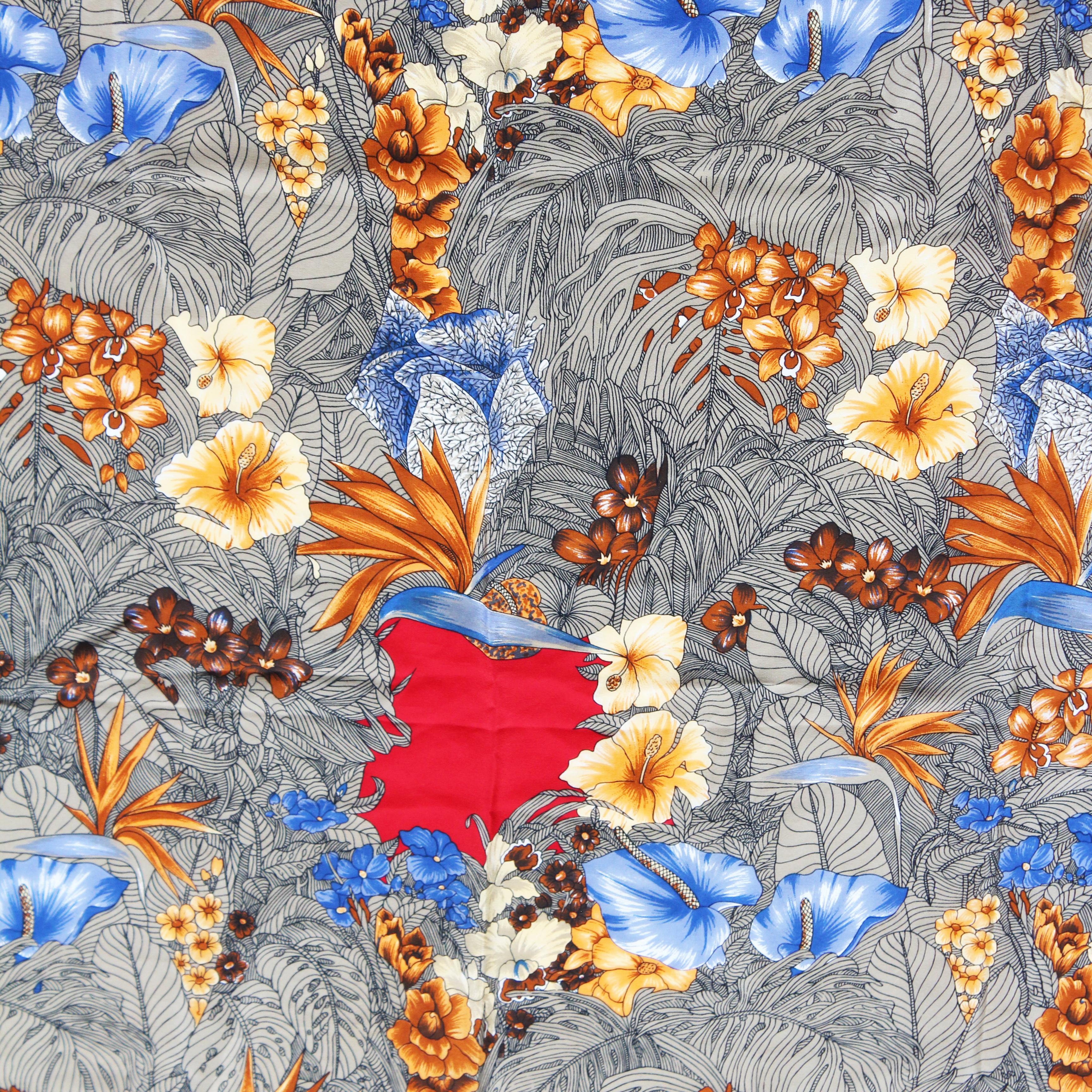 90s Versace Scarf Shawl Red Silk Bold Abstract Floral Print Large 35in Vintage In Good Condition For Sale In Port Saint Lucie, FL