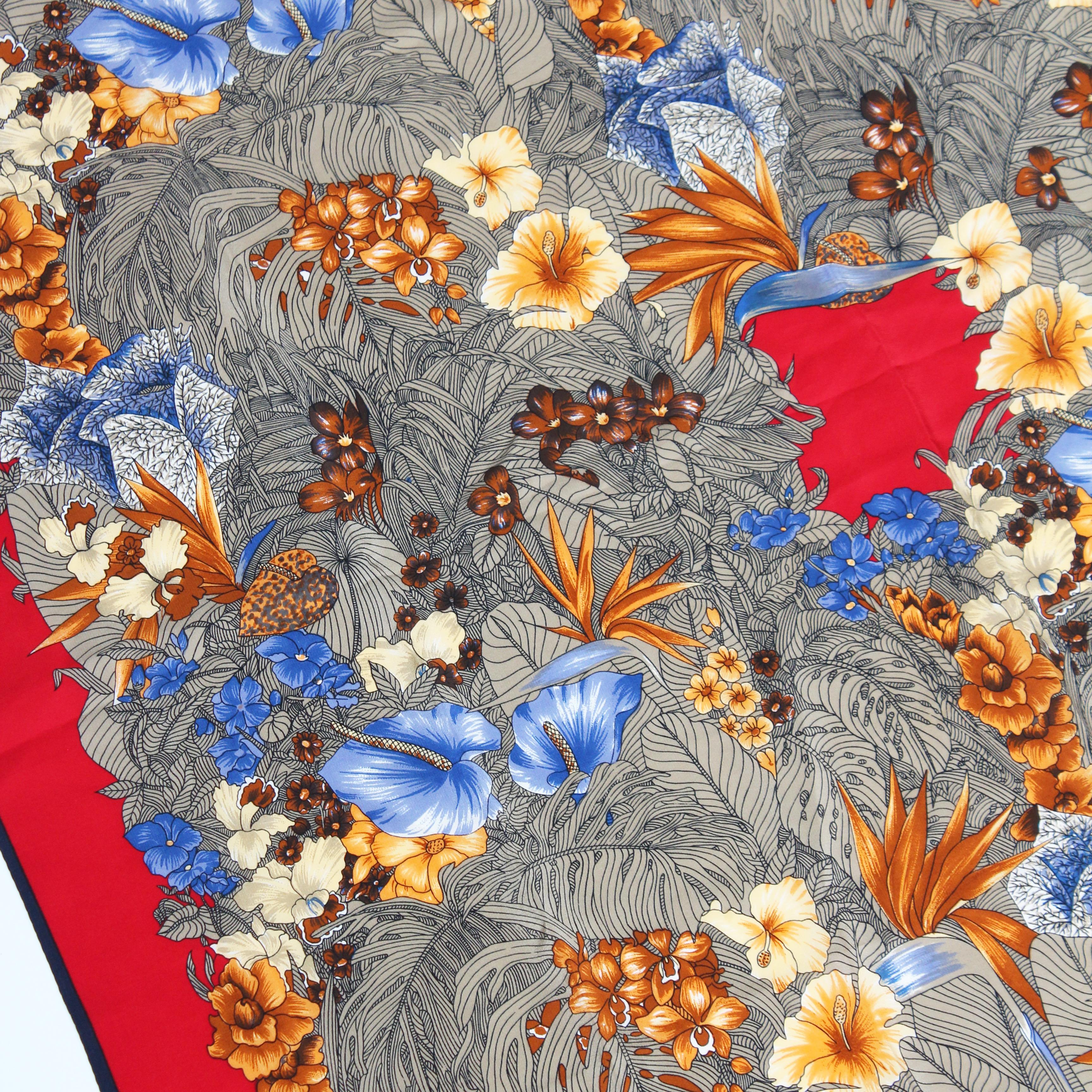 90s Versace Scarf Shawl Red Silk Bold Abstract Floral Print Large 35in Vintage For Sale 2
