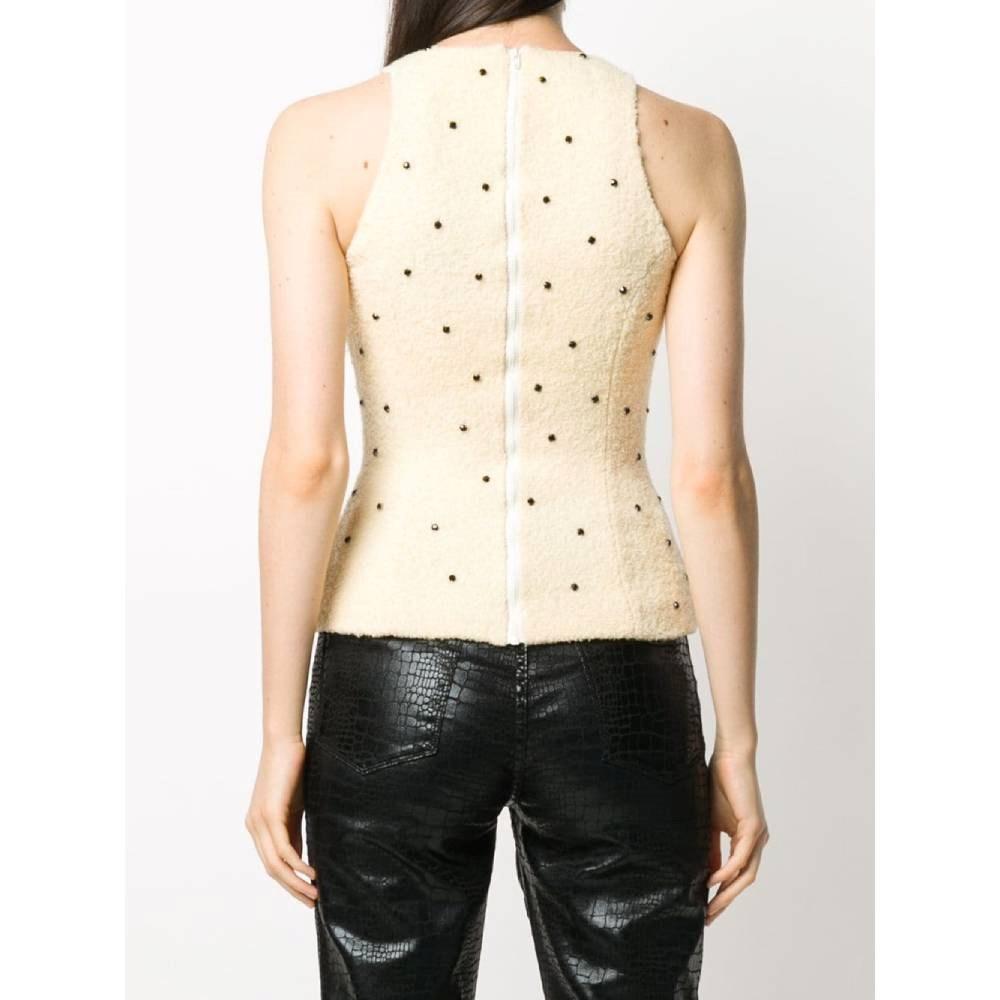 90s Versace Versus beige wool sleeveless top with black stones In Excellent Condition For Sale In Lugo (RA), IT