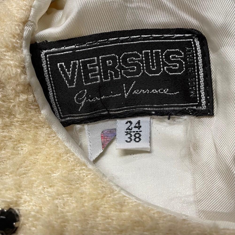 90s Versace Versus beige wool sleeveless top with black stones For Sale 1