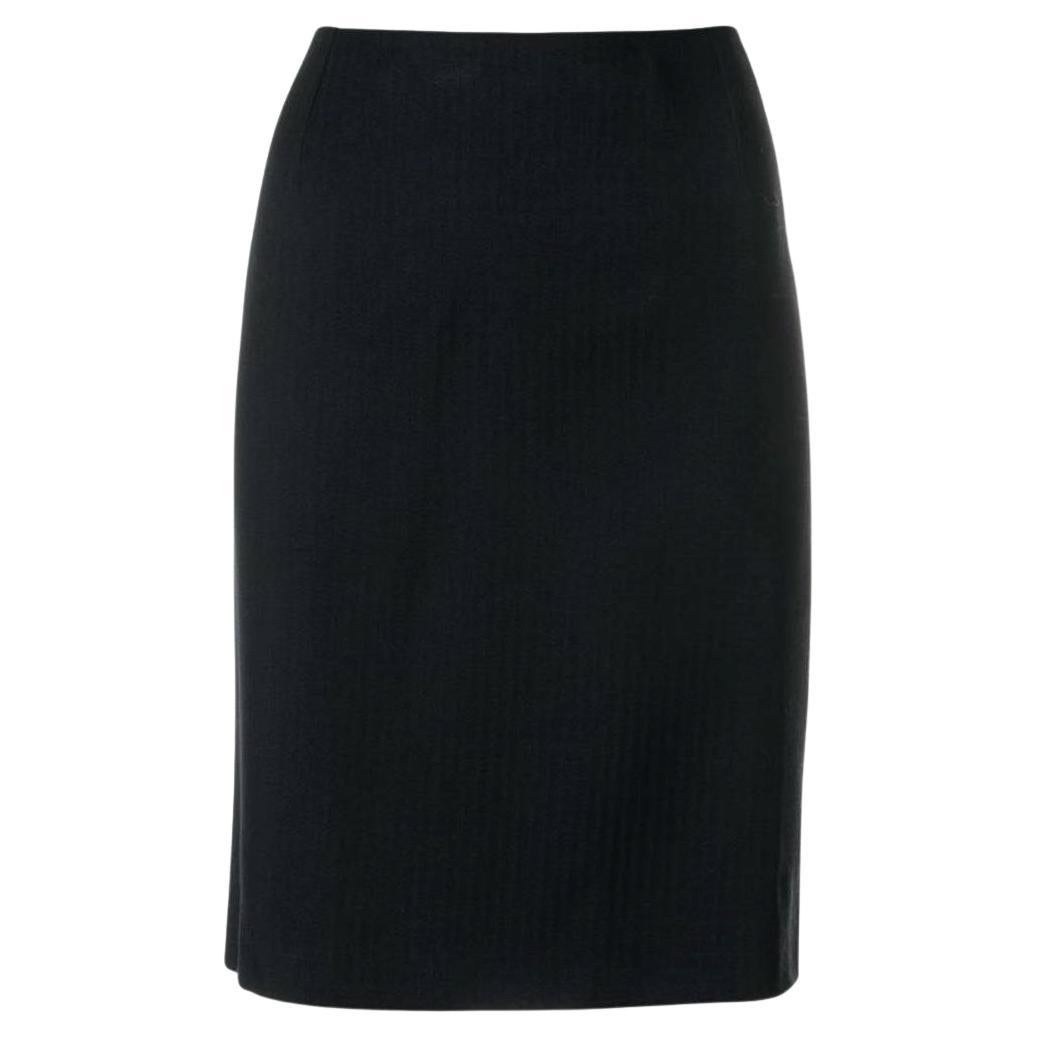 90s Versace Vintage black wool mini skirt with embossed pattern For Sale