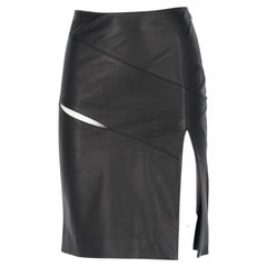 90s Versus by Gianni Versace Vintage black leather cut-out skirt