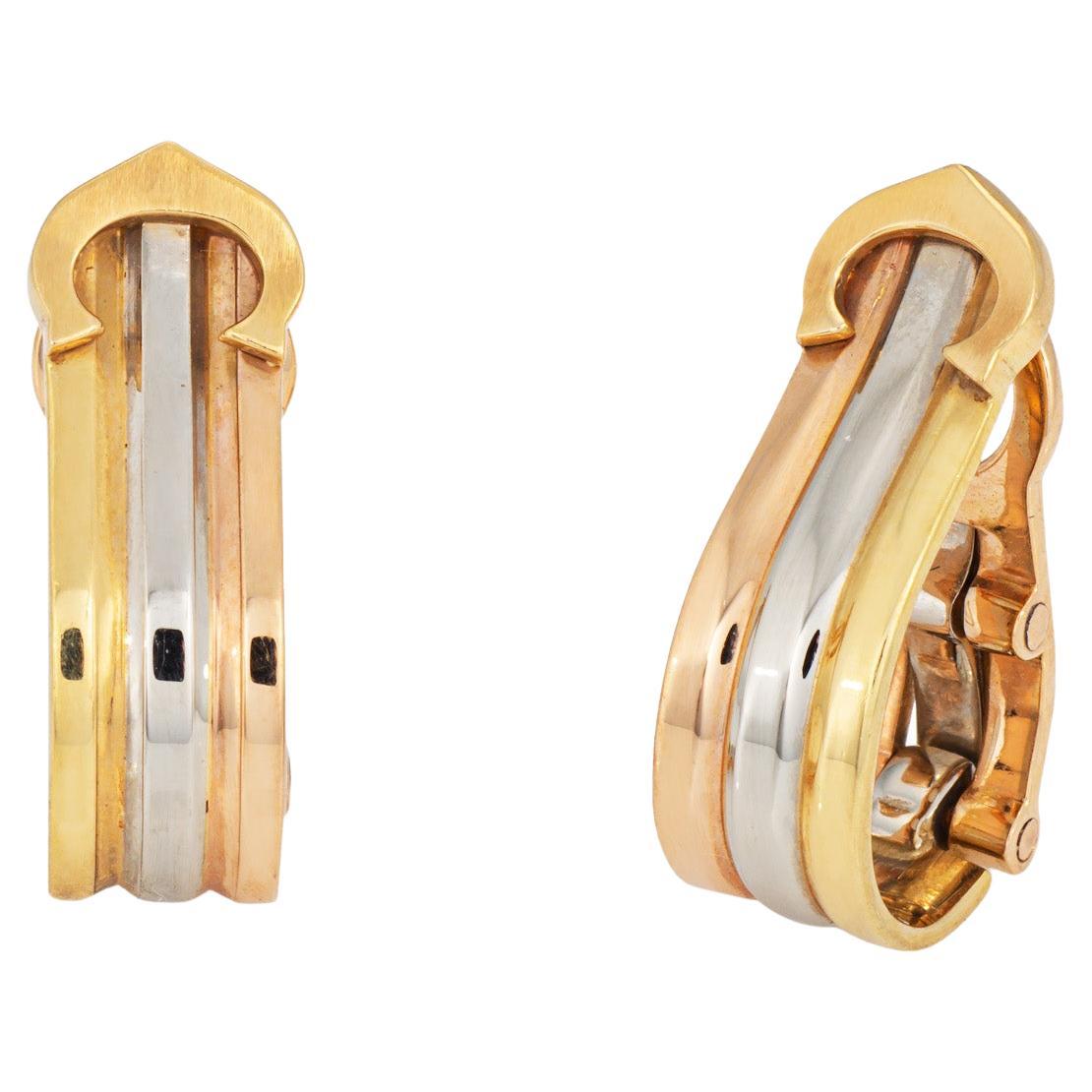 90s Vintage Cartier Doppia C Orecchini in oro 18k 3/4" a clip Firmato Gioielli
