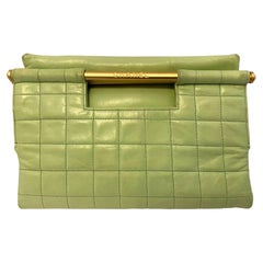 90s Vintage Chanel Rare Chocolate Bar Folding Clutch Mint Green Top Handle