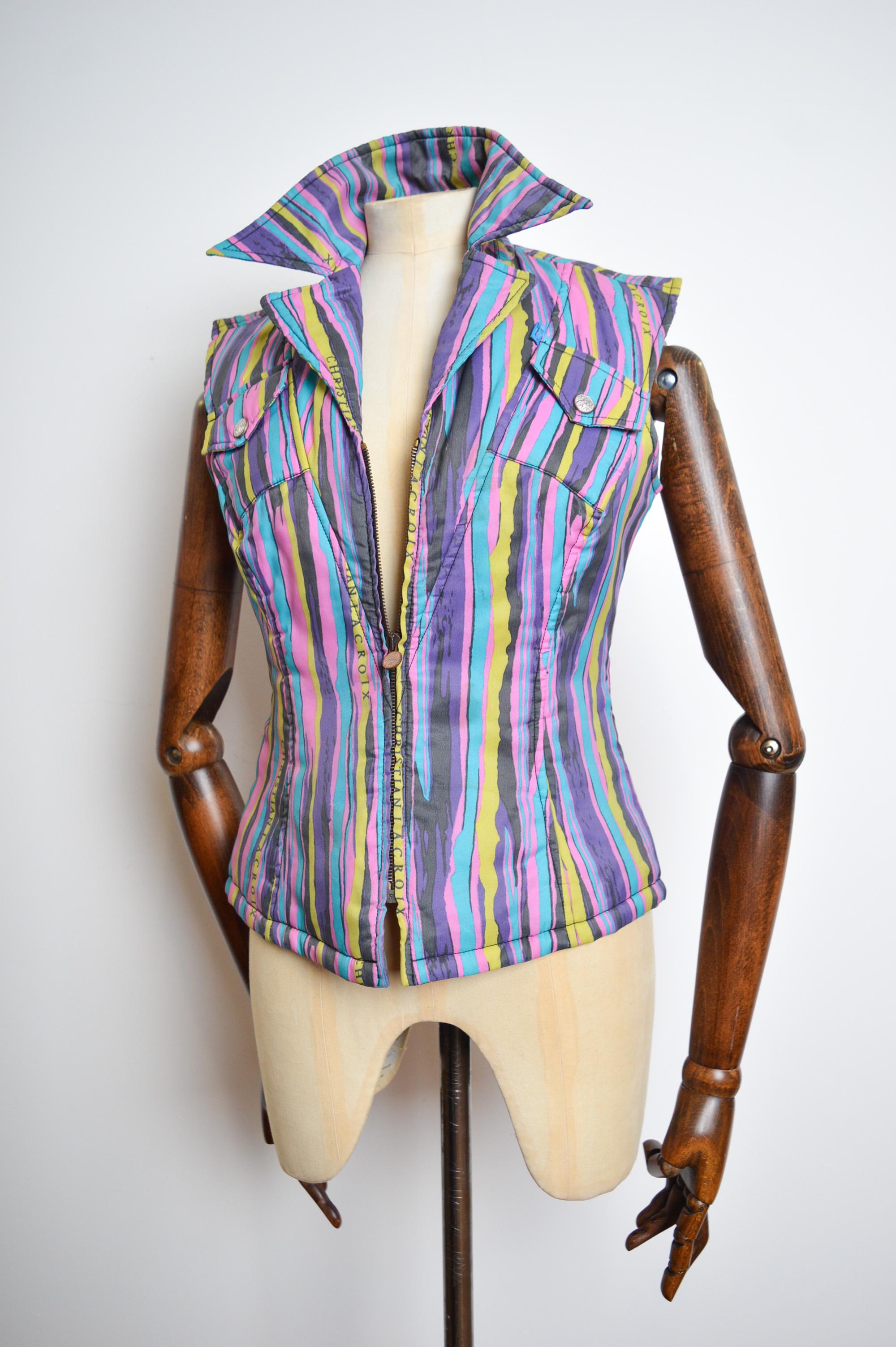 90's Vintage Christian Lacroix fitted Zip down sleeveless corseted gilet Jacket For Sale 7