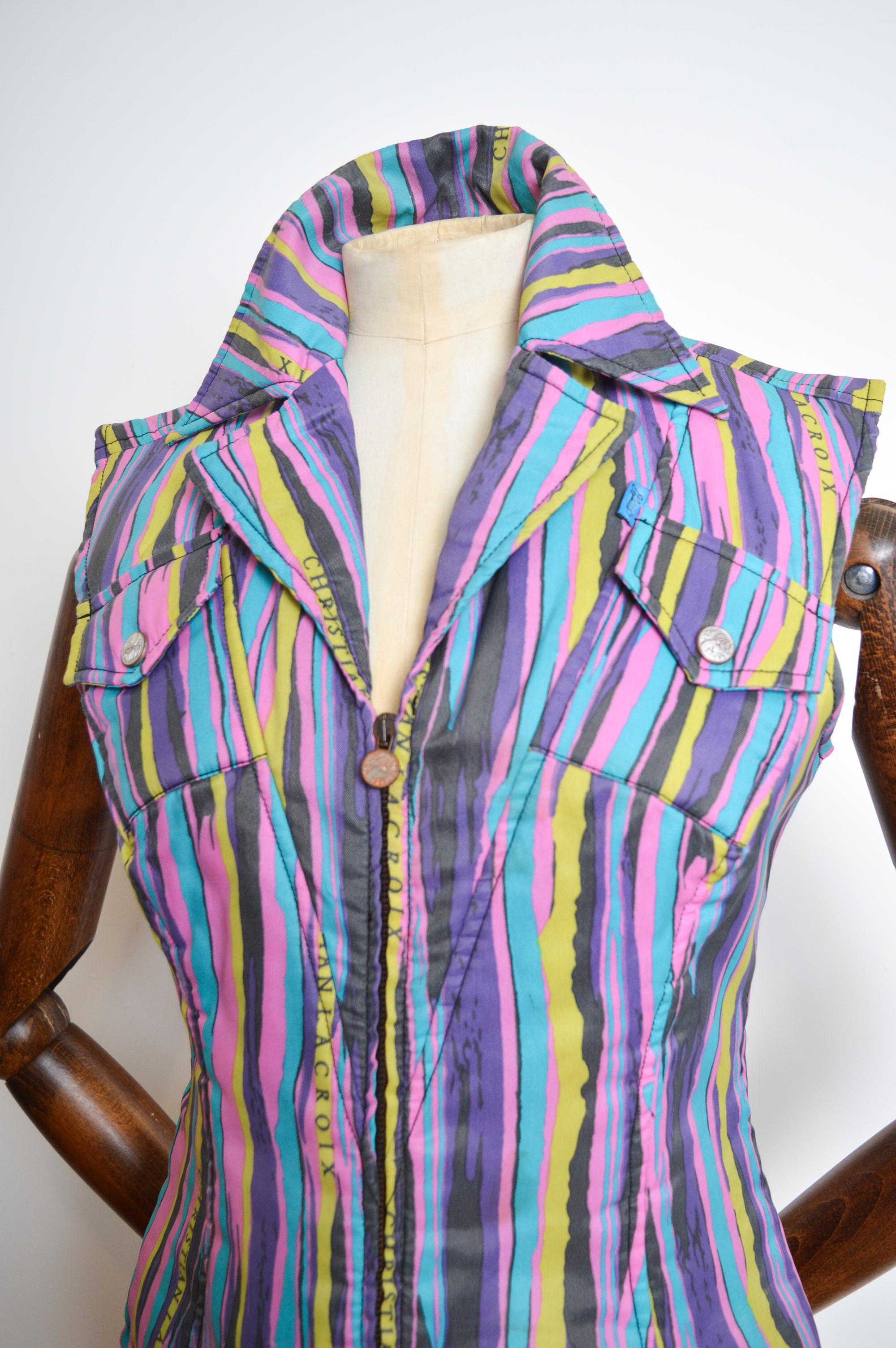 90's Vintage Christian Lacroix fitted Zip down sleeveless corseted gilet Jacket In Good Condition For Sale In Sheffield, GB