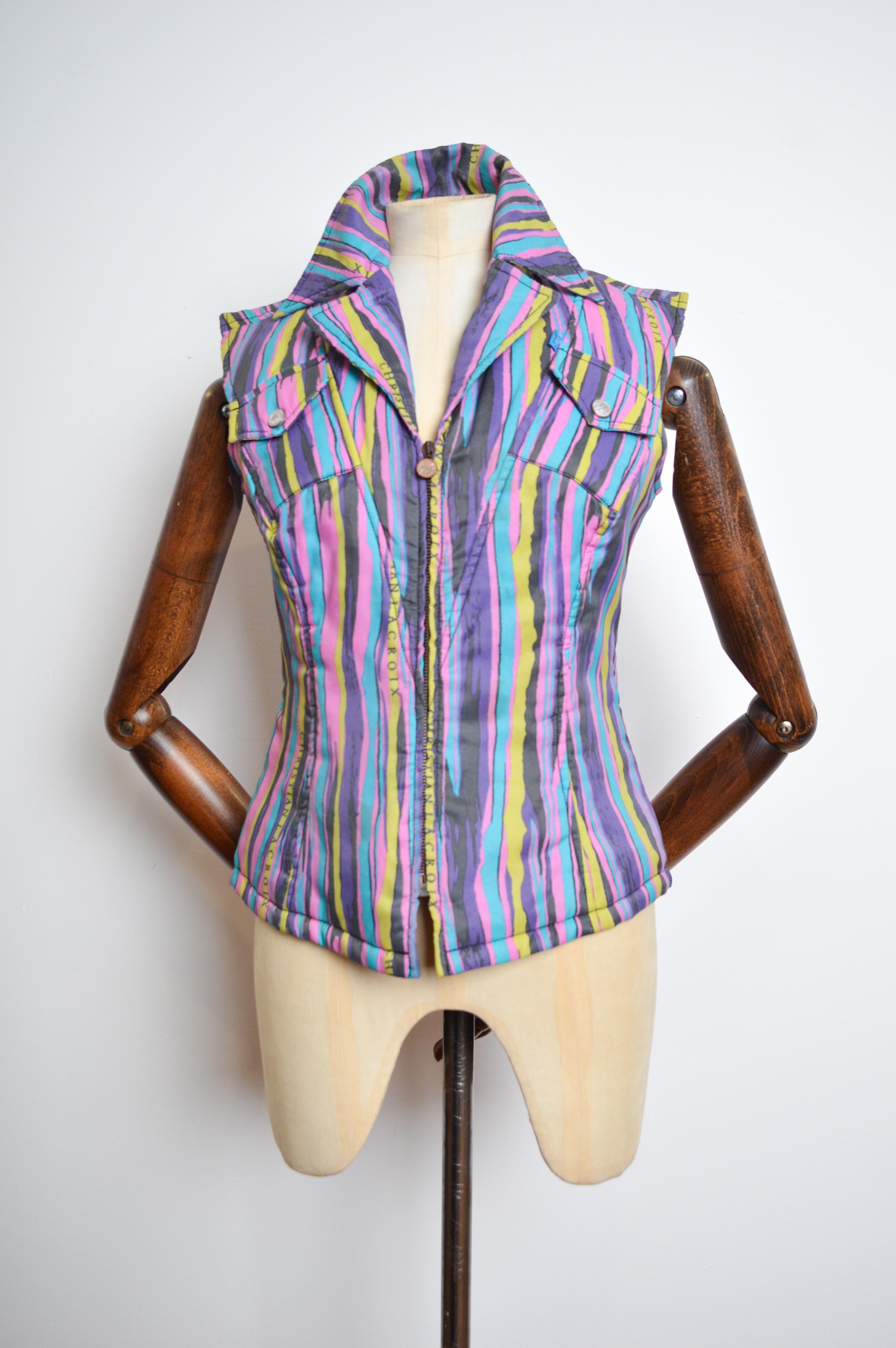 90's Vintage Christian Lacroix fitted Zip down sleeveless corseted gilet Jacket For Sale 1