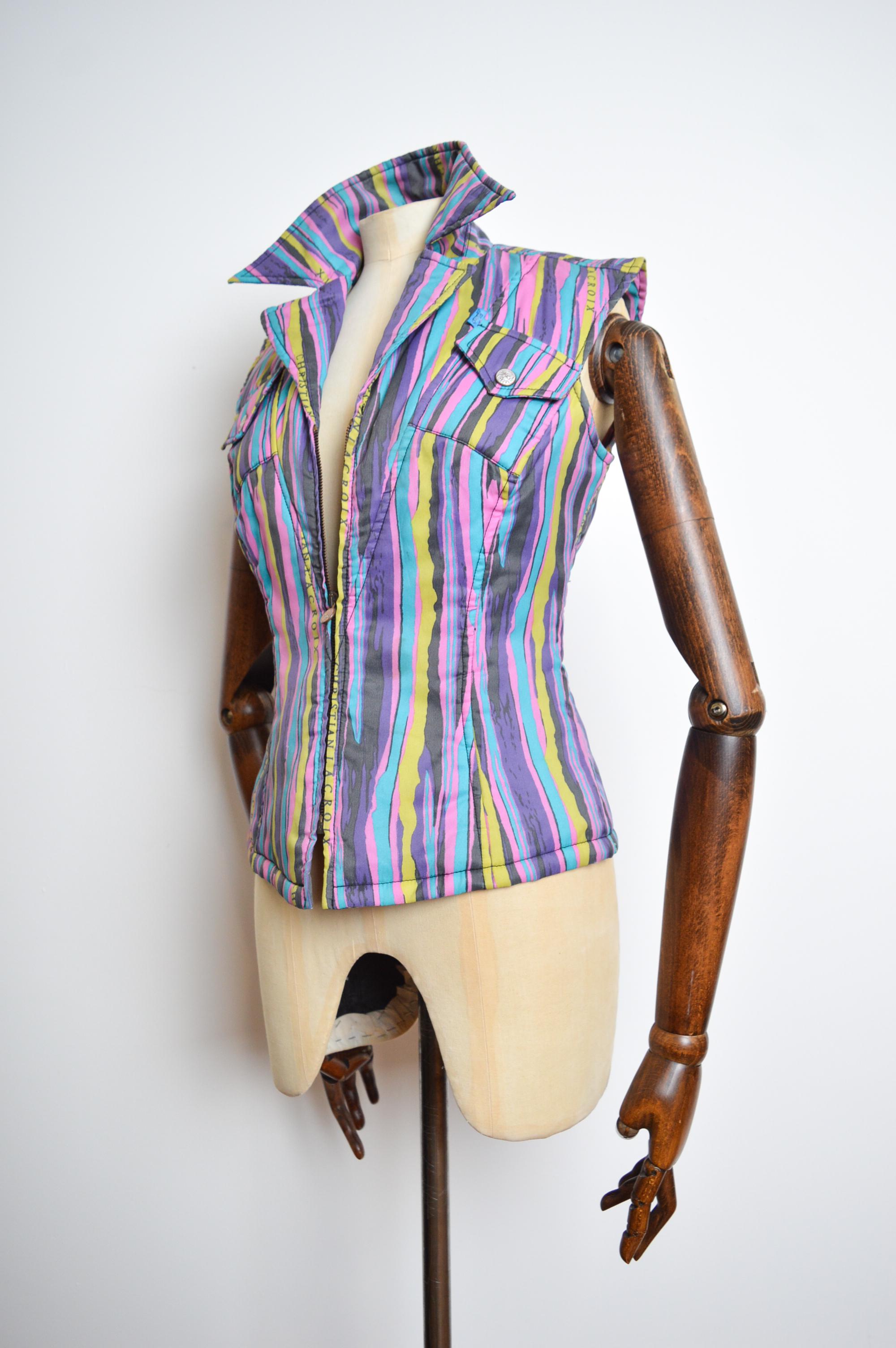 90's Vintage Christian Lacroix fitted Zip down sleeveless corseted gilet Jacket For Sale 3
