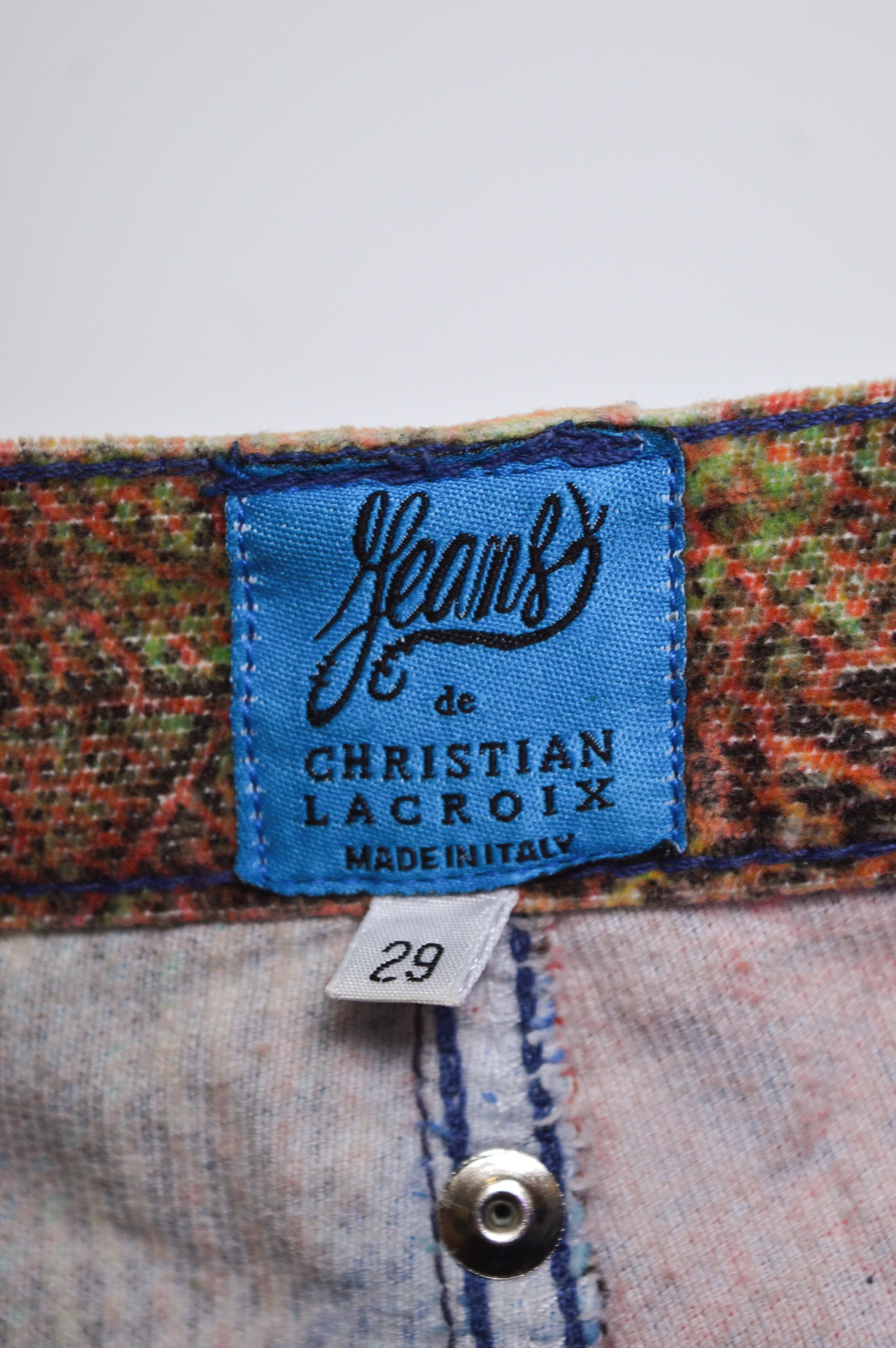90s Vintage Christian Lacroix High Waist Orange Leafy Trippy Velvet Jeans Pants For Sale 5