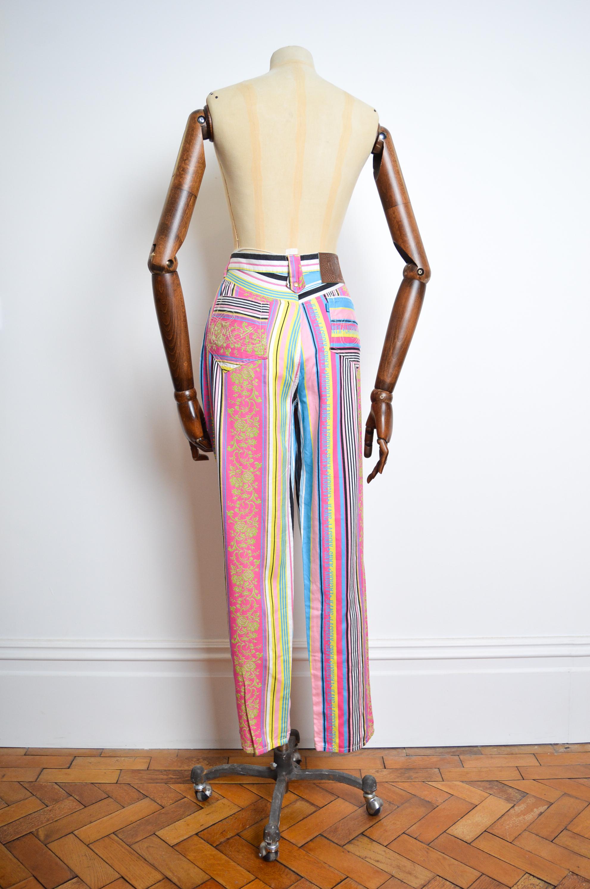 90s Vintage Christian Lacroix High Waisted Colorful Rainbow Jacquard Jeans Pants 9