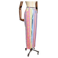 Pantalon vintage Christian Lacroix taille haute en jacquard coloré arc-en-ciel des années 90