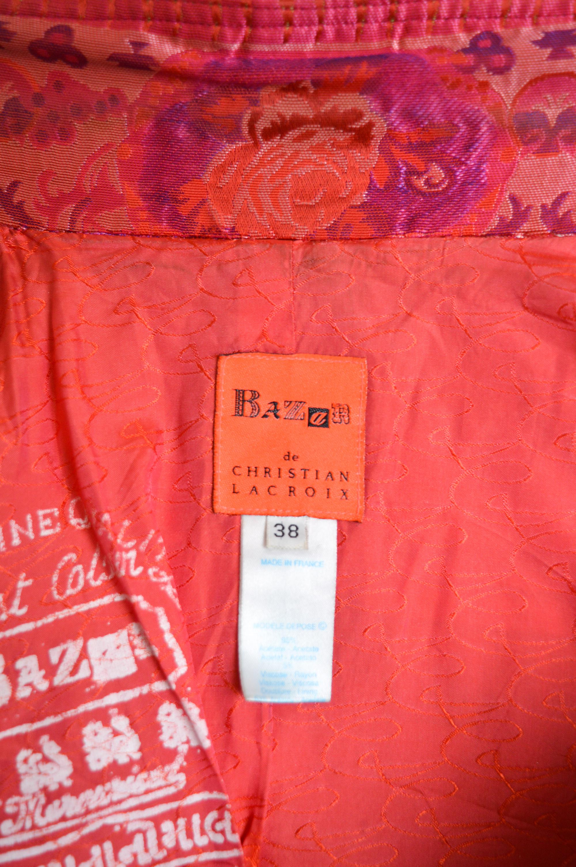 90's Vintage Christian Lacroix Hot Pink Jacquard Zip down Jacket For Sale 6