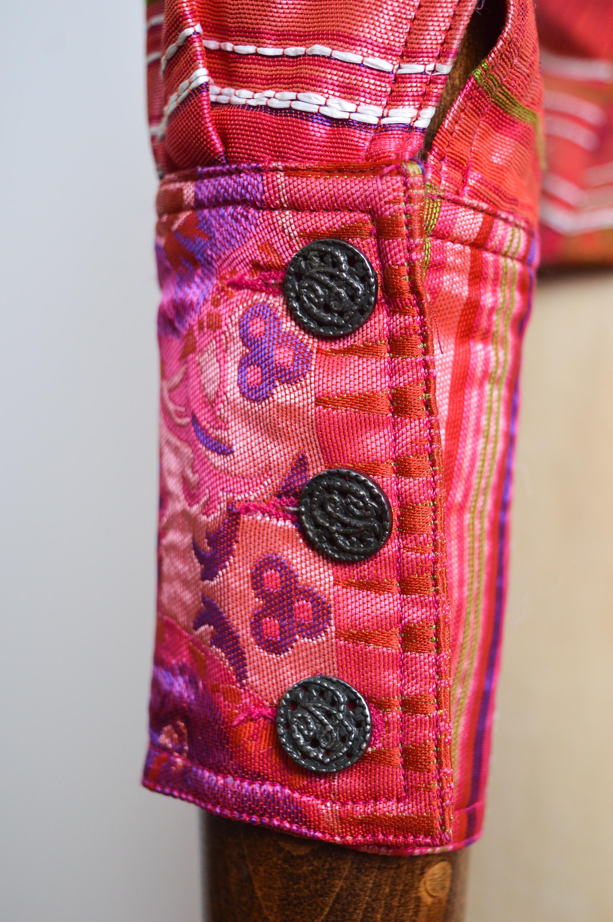 90's Vintage Christian Lacroix Hot Pink Jacquard Zip down Jacket For Sale 9