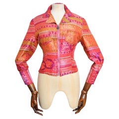 Vintage anni '90 Christian Lacroix Giacca con zip in jacquard rosa acceso