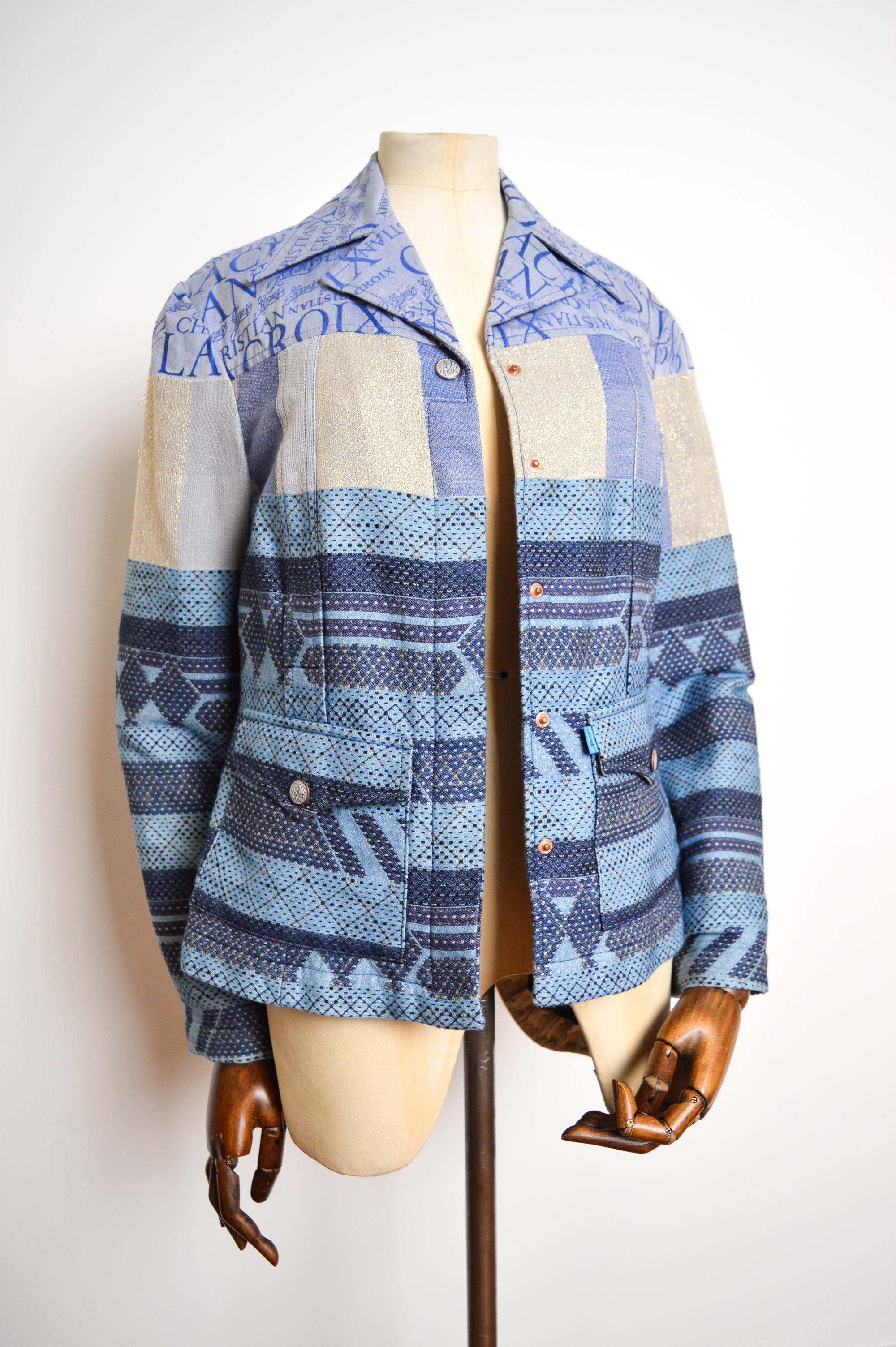 90's Vintage Christian Lacroix Sparkly Lamé Thread monogram Button down Jacket For Sale 6