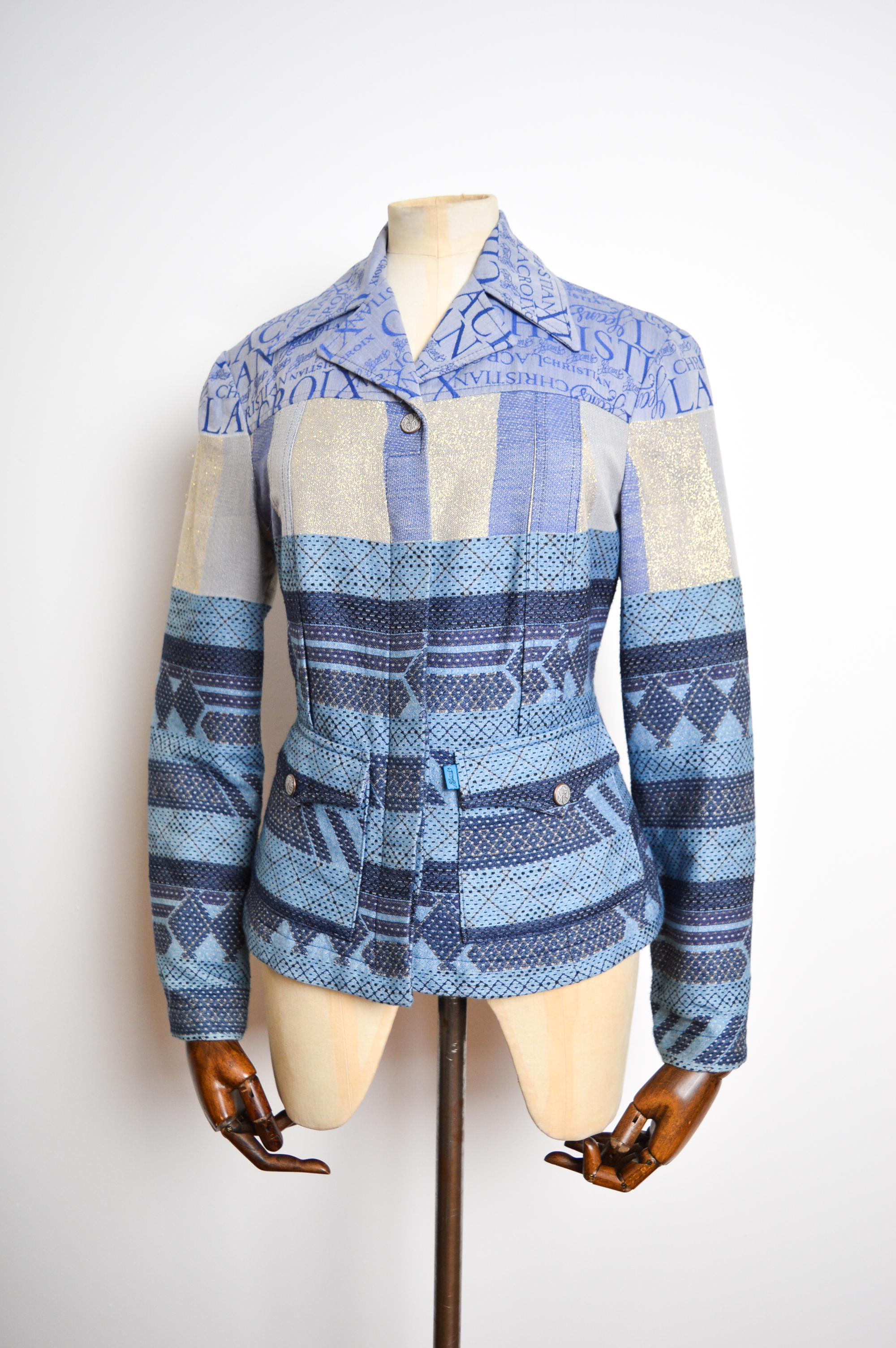 90's Vintage Christian Lacroix Sparkly Lamé Thread monogram Button down Jacket For Sale 9