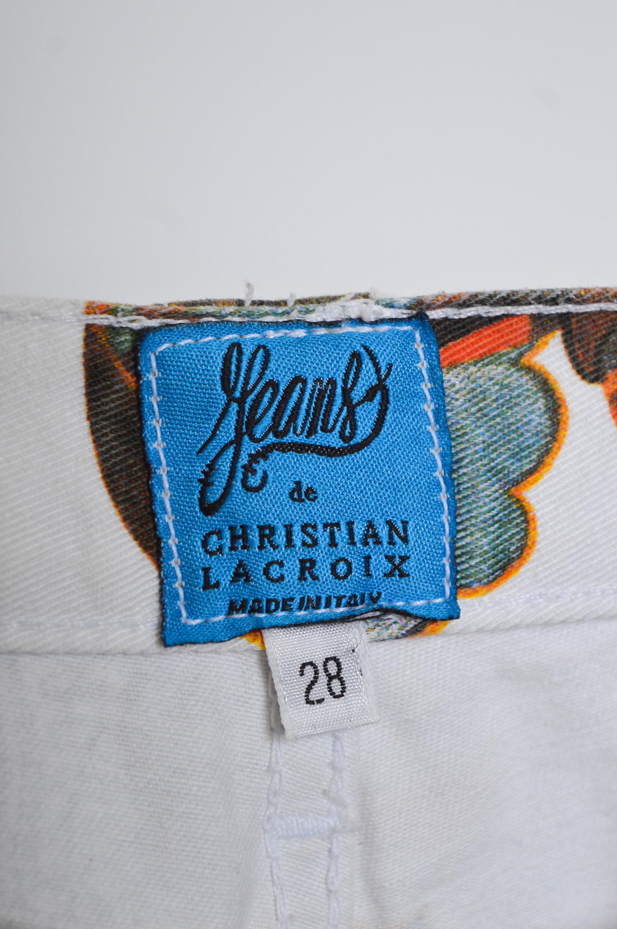 90s Vintage Christian Lacroix White High Waisted Photograph Print Jeans Pants In Good Condition For Sale In Sheffield, GB