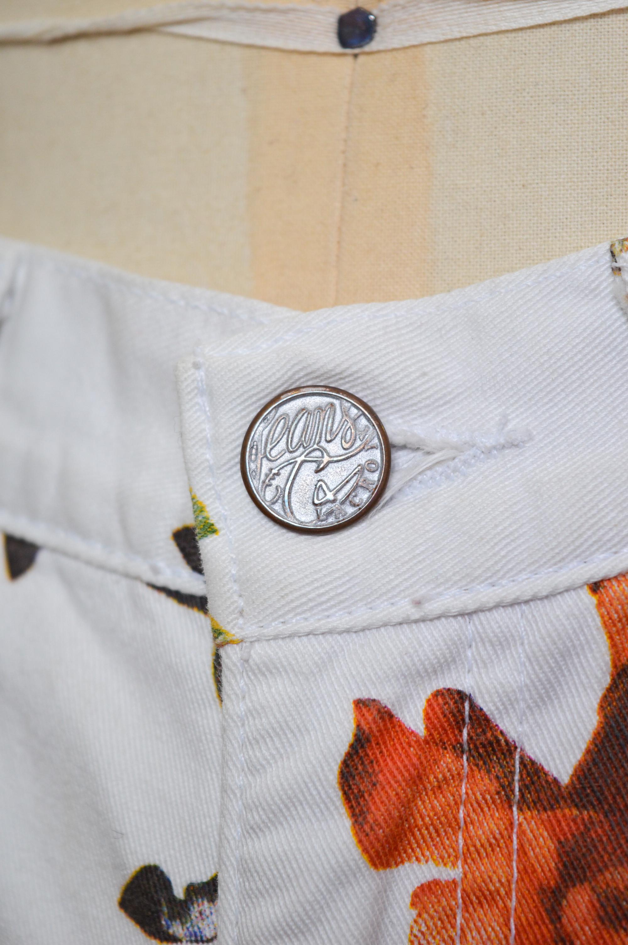 90s Vintage Christian Lacroix White High Waisted Photograph Print Jeans Pants For Sale 1