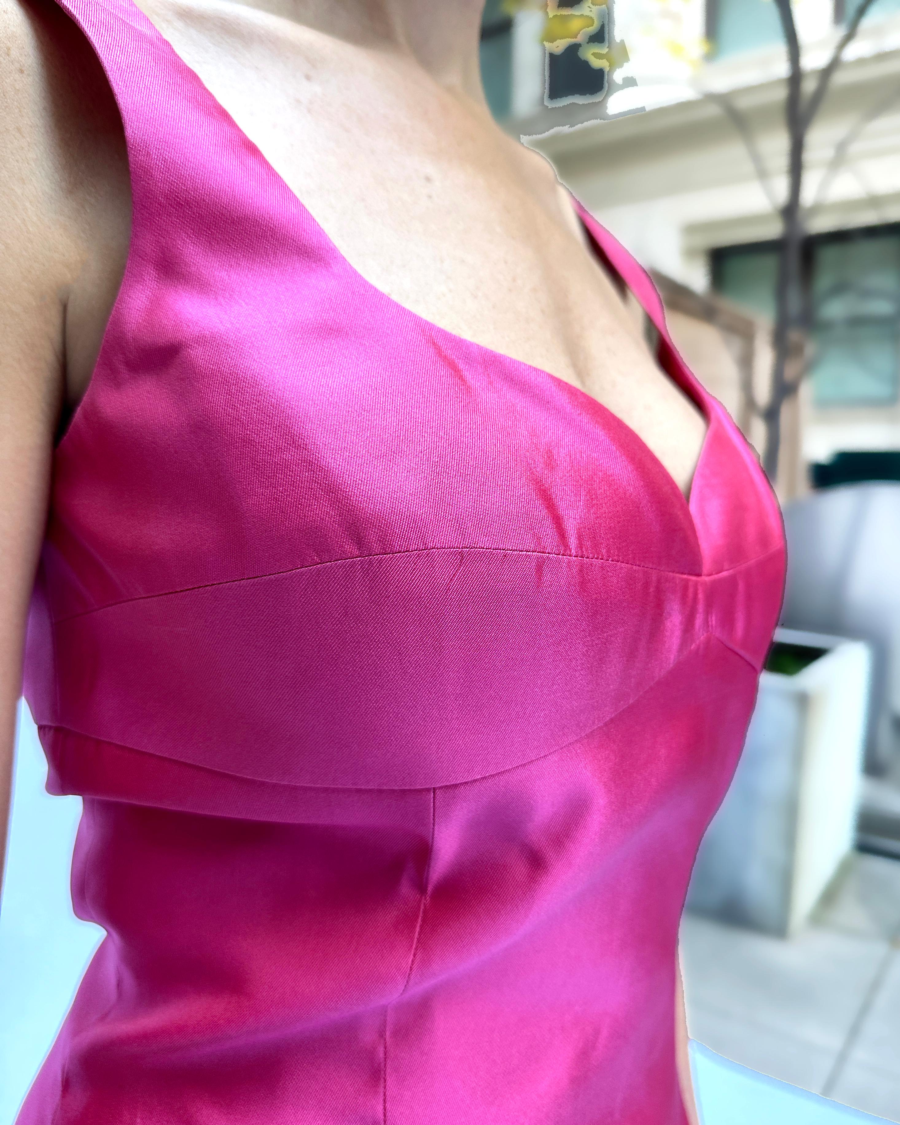 Women's 90s Vintage Designer Barbie Pink Silk Cocktail Dress For Sale