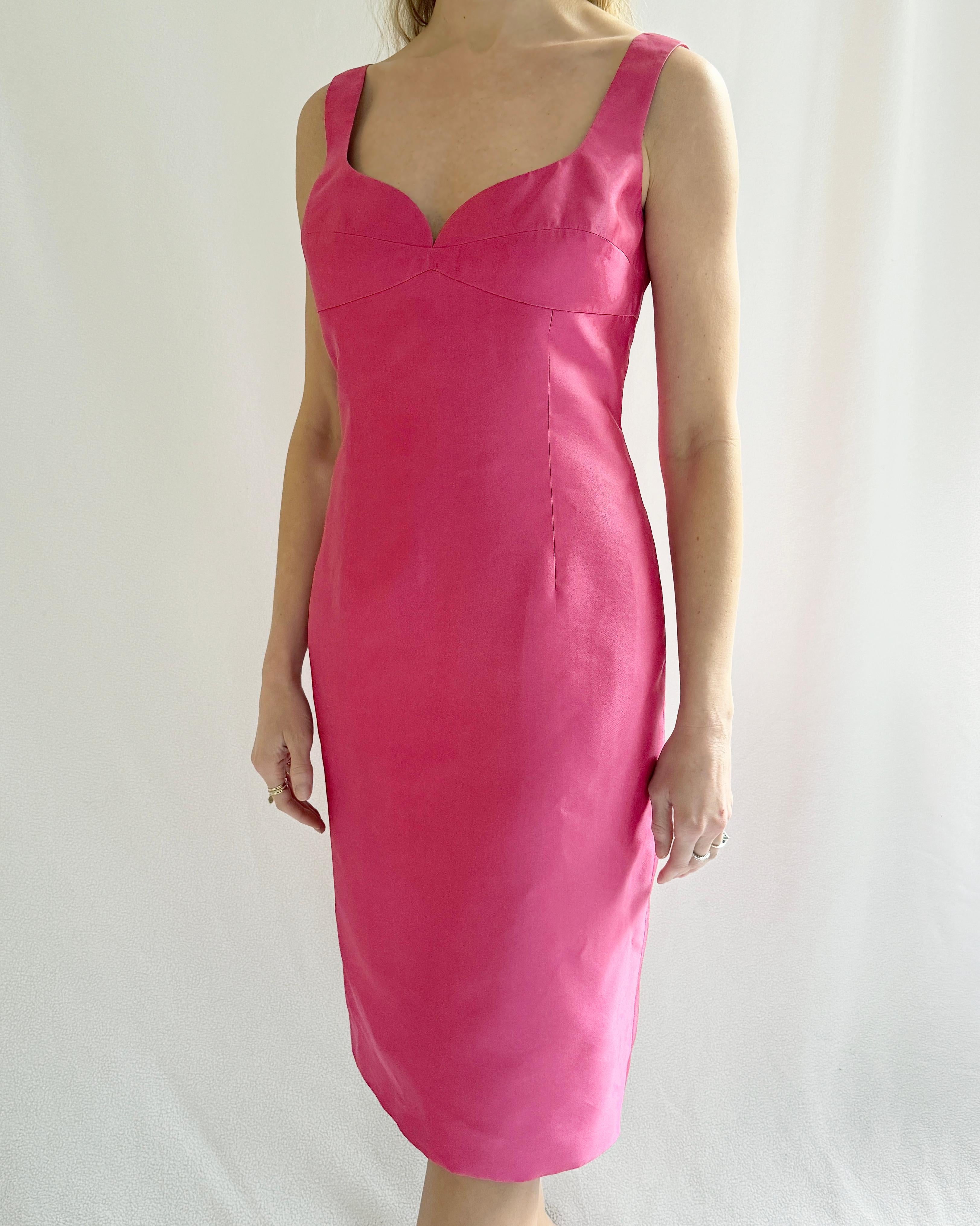 90s Vintage Designer Barbie Pink Silk Cocktail Dress For Sale 2