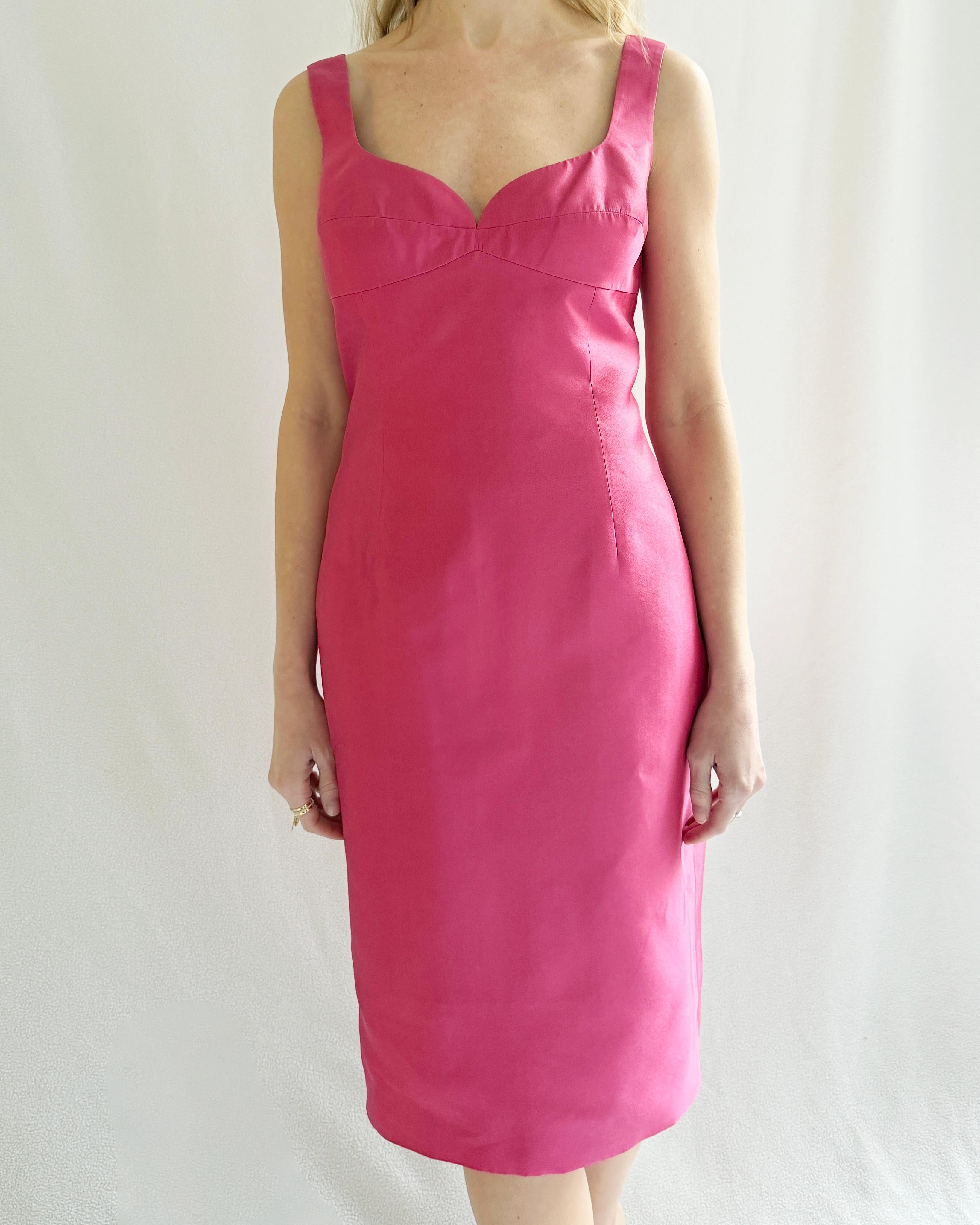 90s Vintage Designer Barbie Pink Silk Cocktail Dress For Sale 3