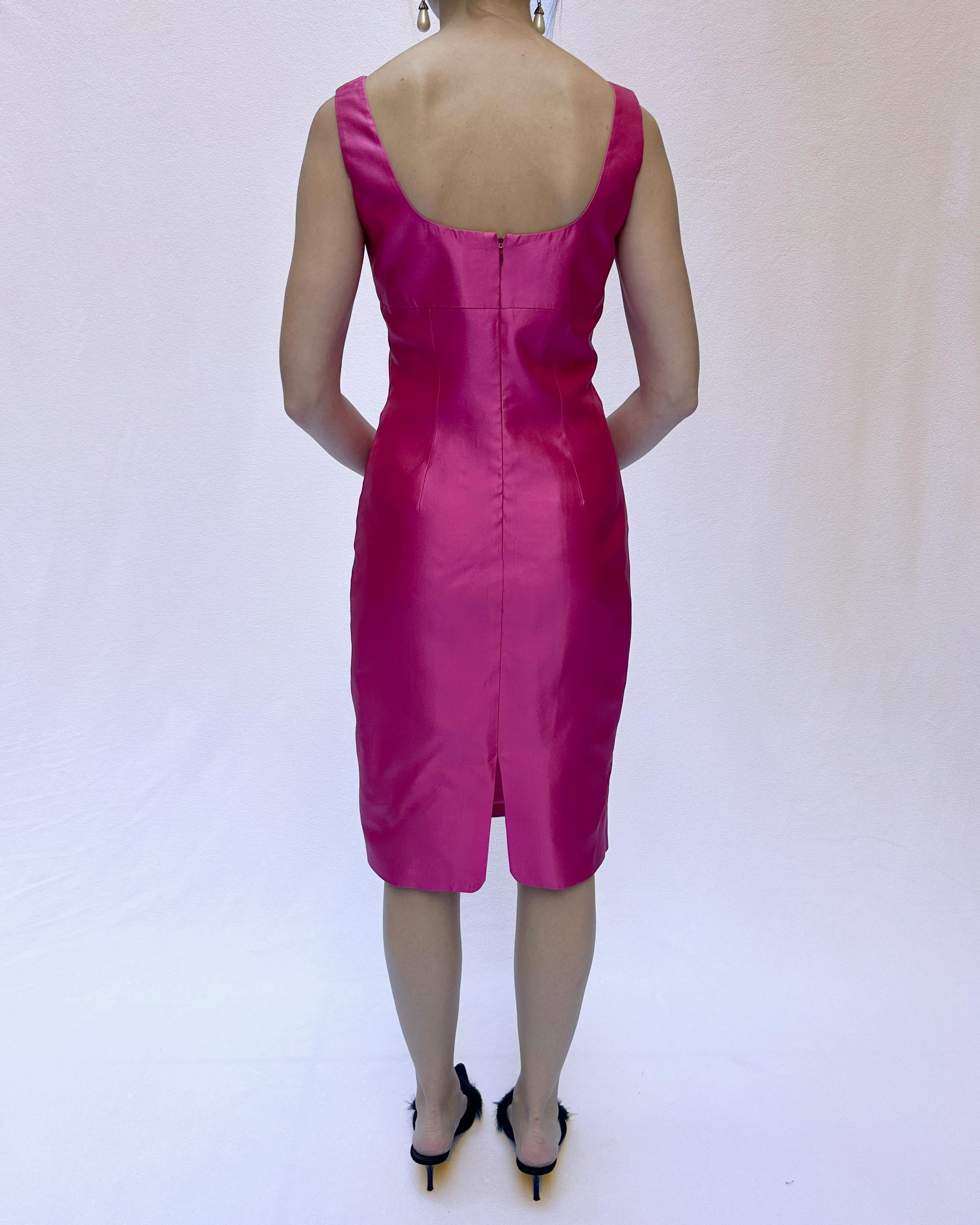90s Vintage Designer Barbie Pink Silk Cocktail Dress For Sale 8
