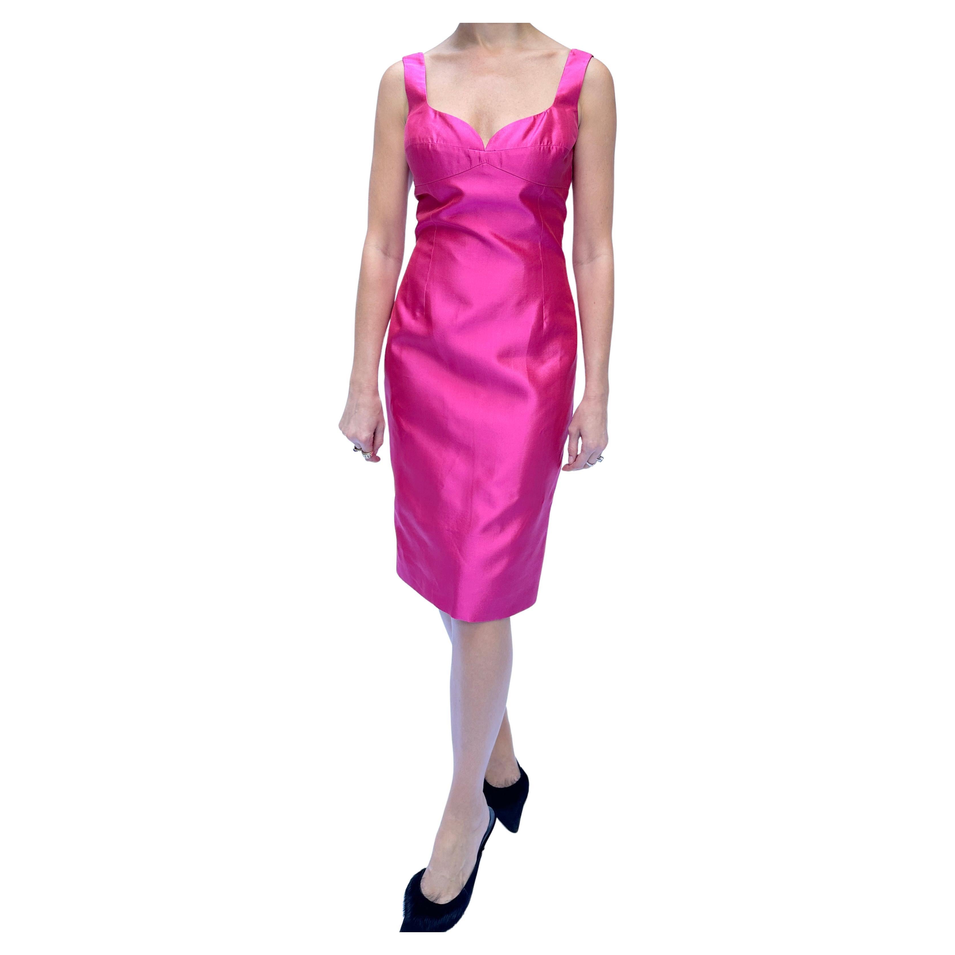 90s Vintage Designer Barbie Pink Silk Cocktail Dress For Sale