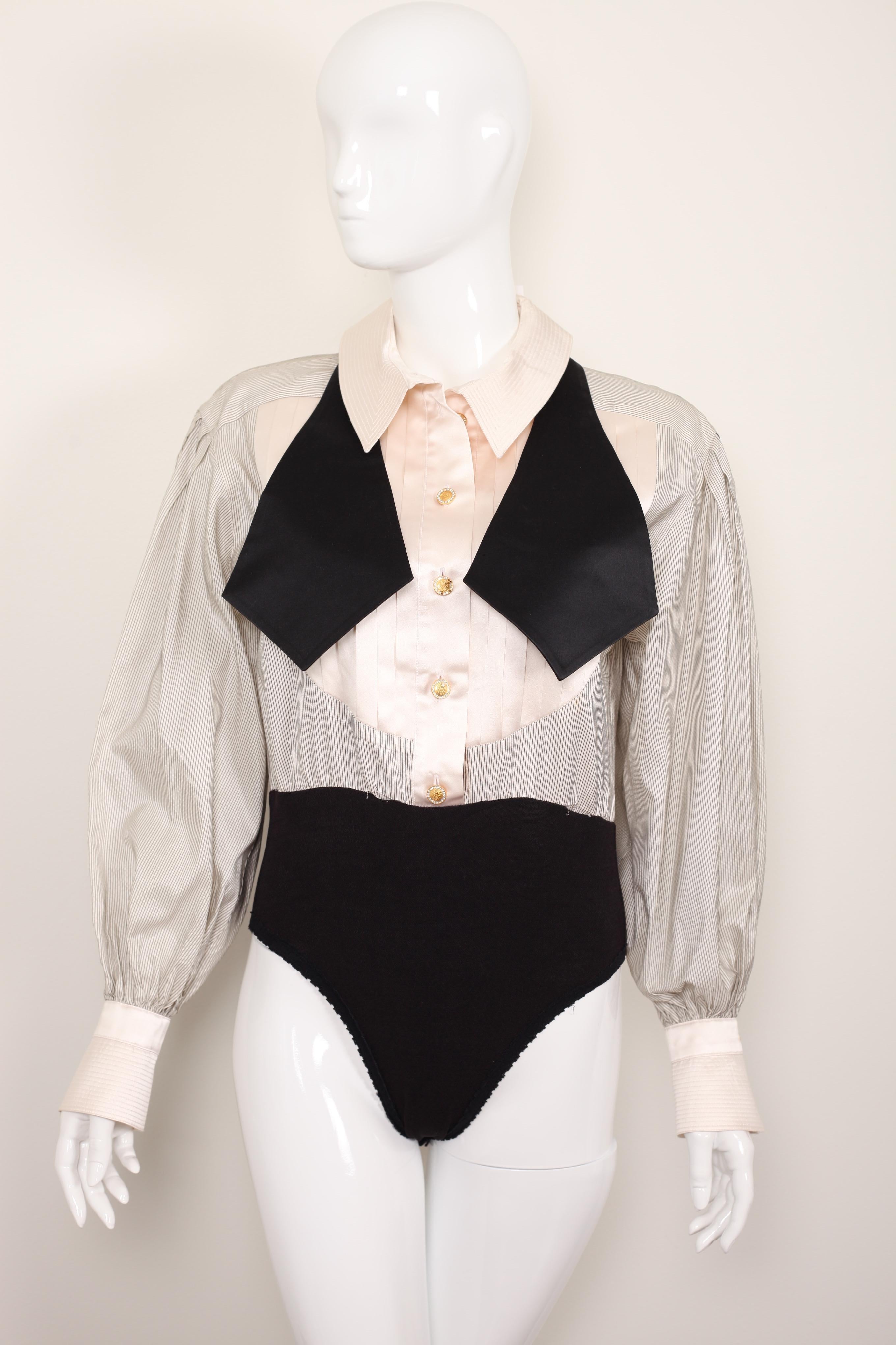 90s Vintage Escada Black and Cream Tuxedo Body Suit size Small  11