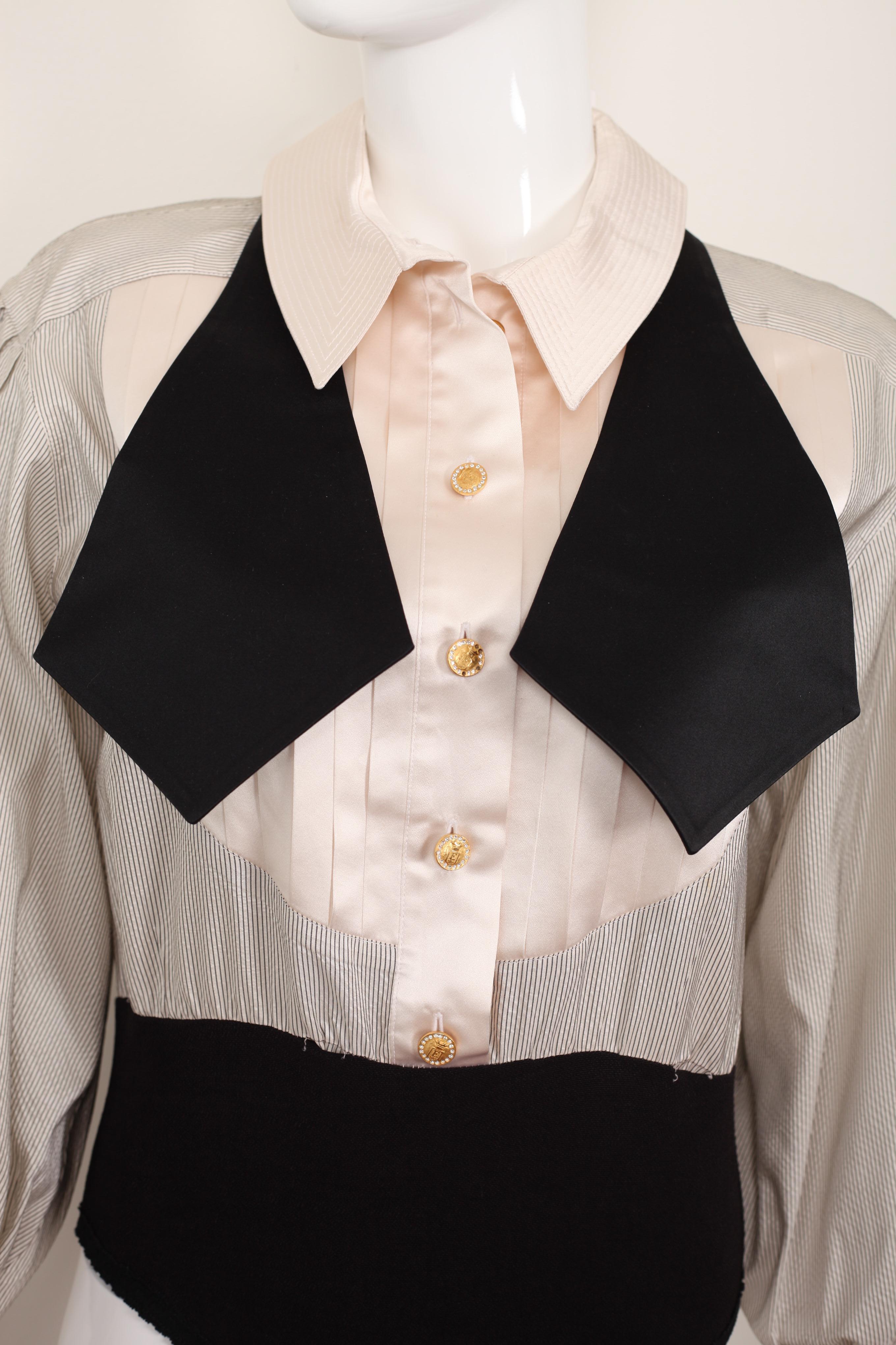 90s Vintage Escada Black and Cream Tuxedo Body Suit size Small  12