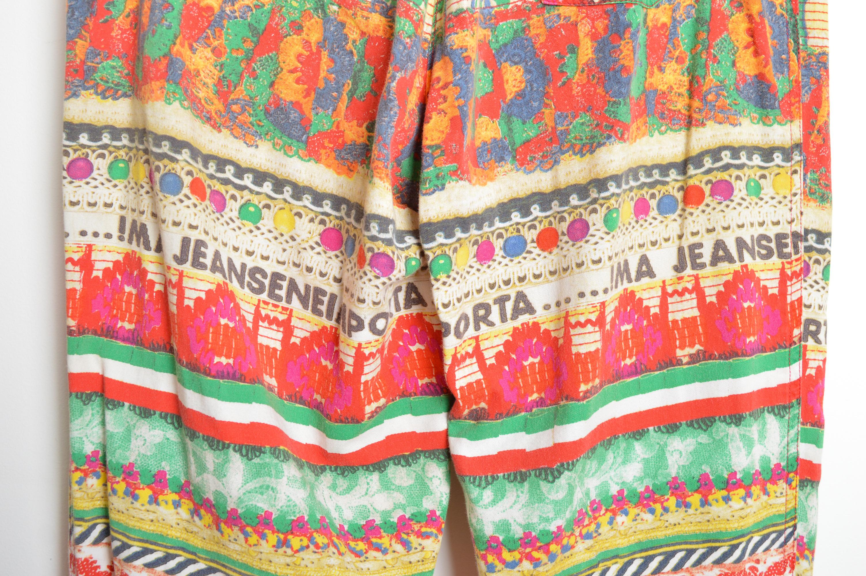 90s Vintage Franco Moschino Colourful abstract pattern High waisted Pants Jeans For Sale 6