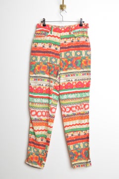 90s Vintage Franco Moschino Colourful abstract pattern High waisted Pants Jeans